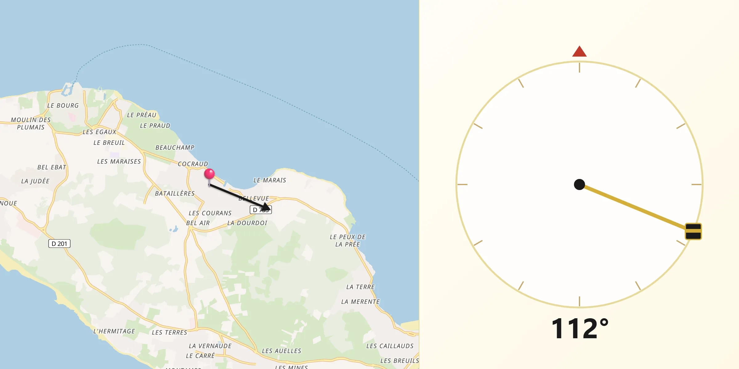Direction vers la Qibla depuis La Flotte