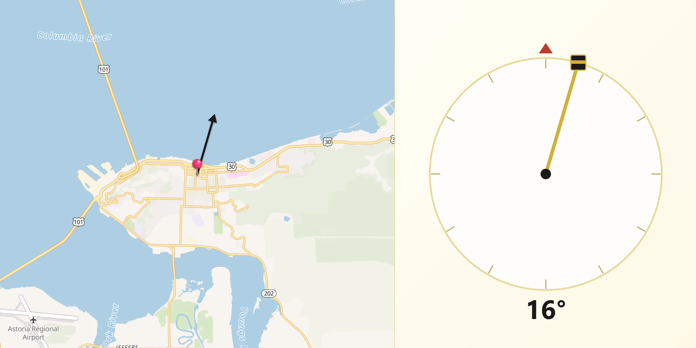 Dirección de la Qibla desde Astoria