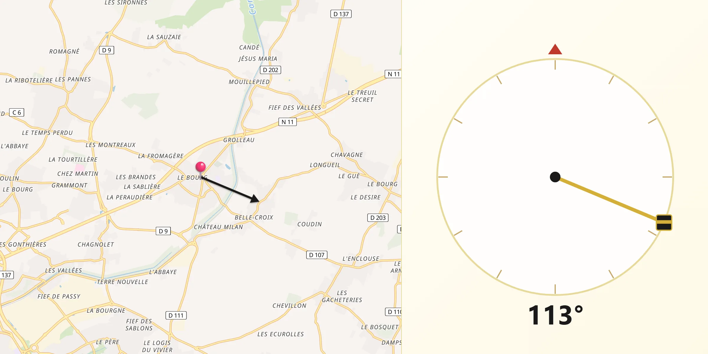 Direction vers la Qibla depuis Dompierre-sur-Mer