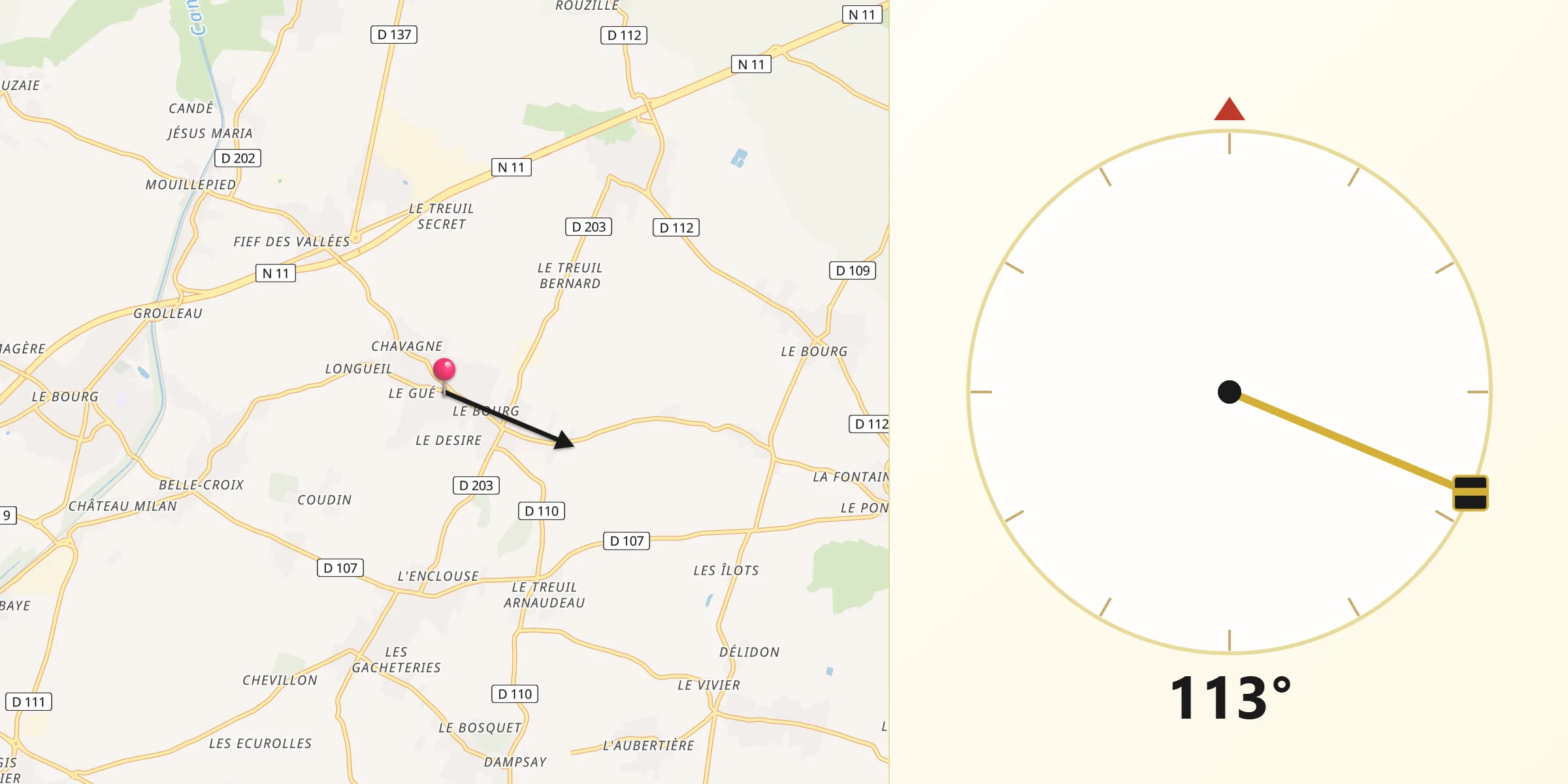Direction vers la Qibla depuis Sainte-Soulle