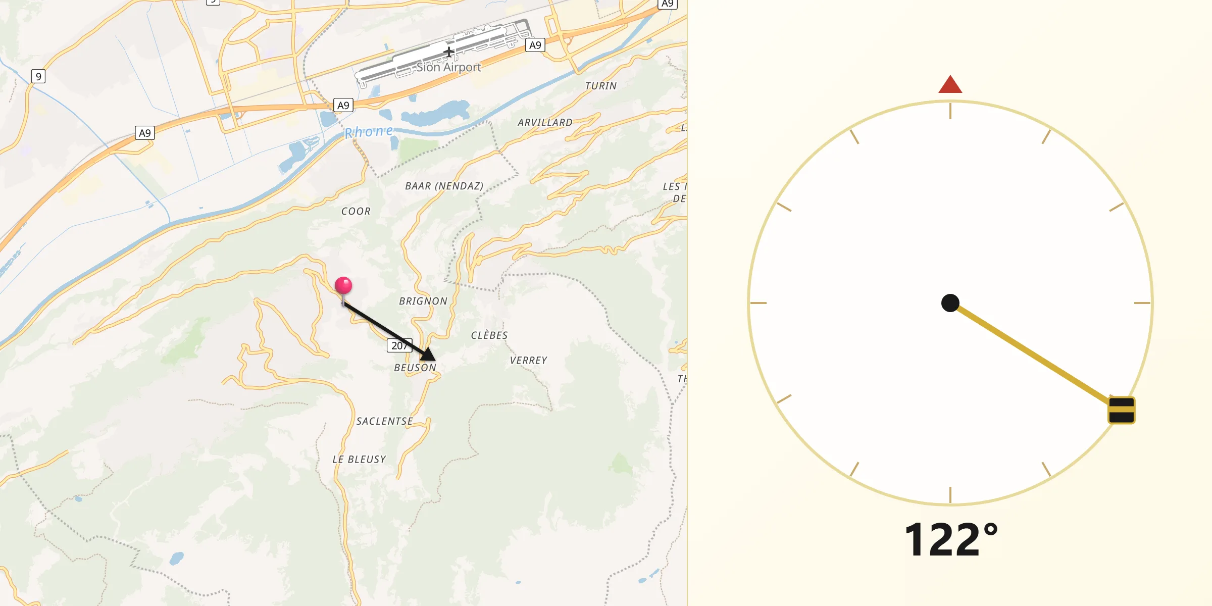 Direction vers la Qibla depuis Basse-Nendaz