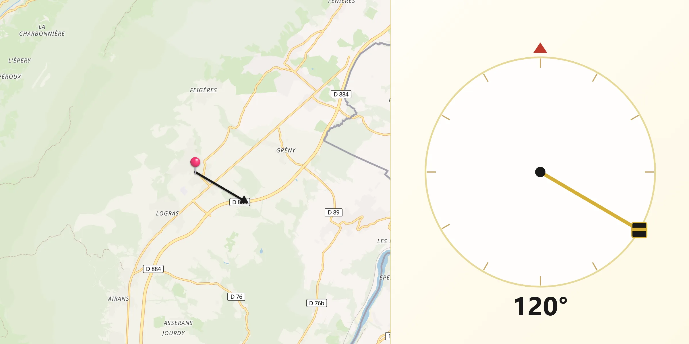 Direction vers la Qibla depuis Péron