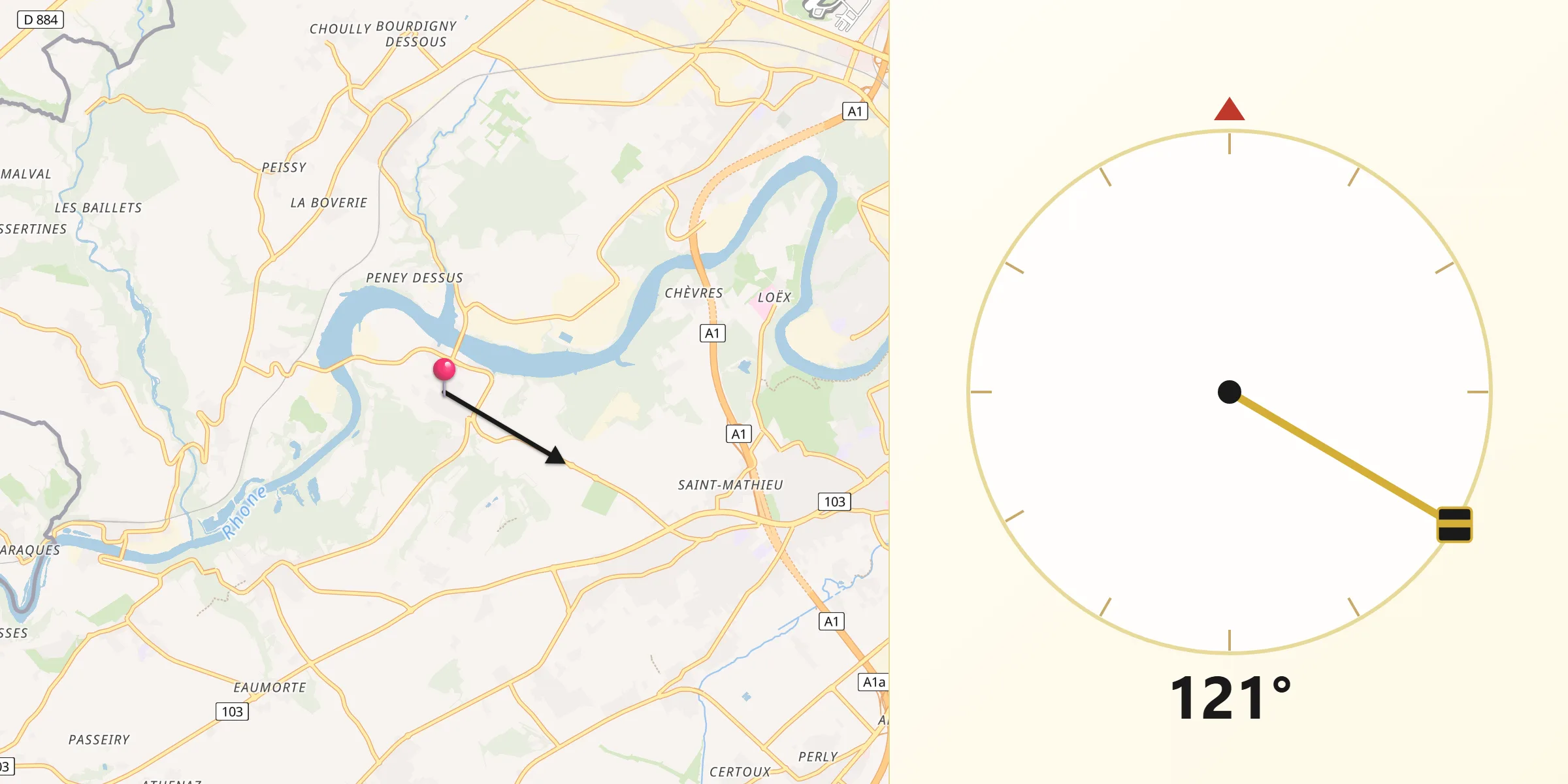 Qibla-Richtung von Aire-la-Ville