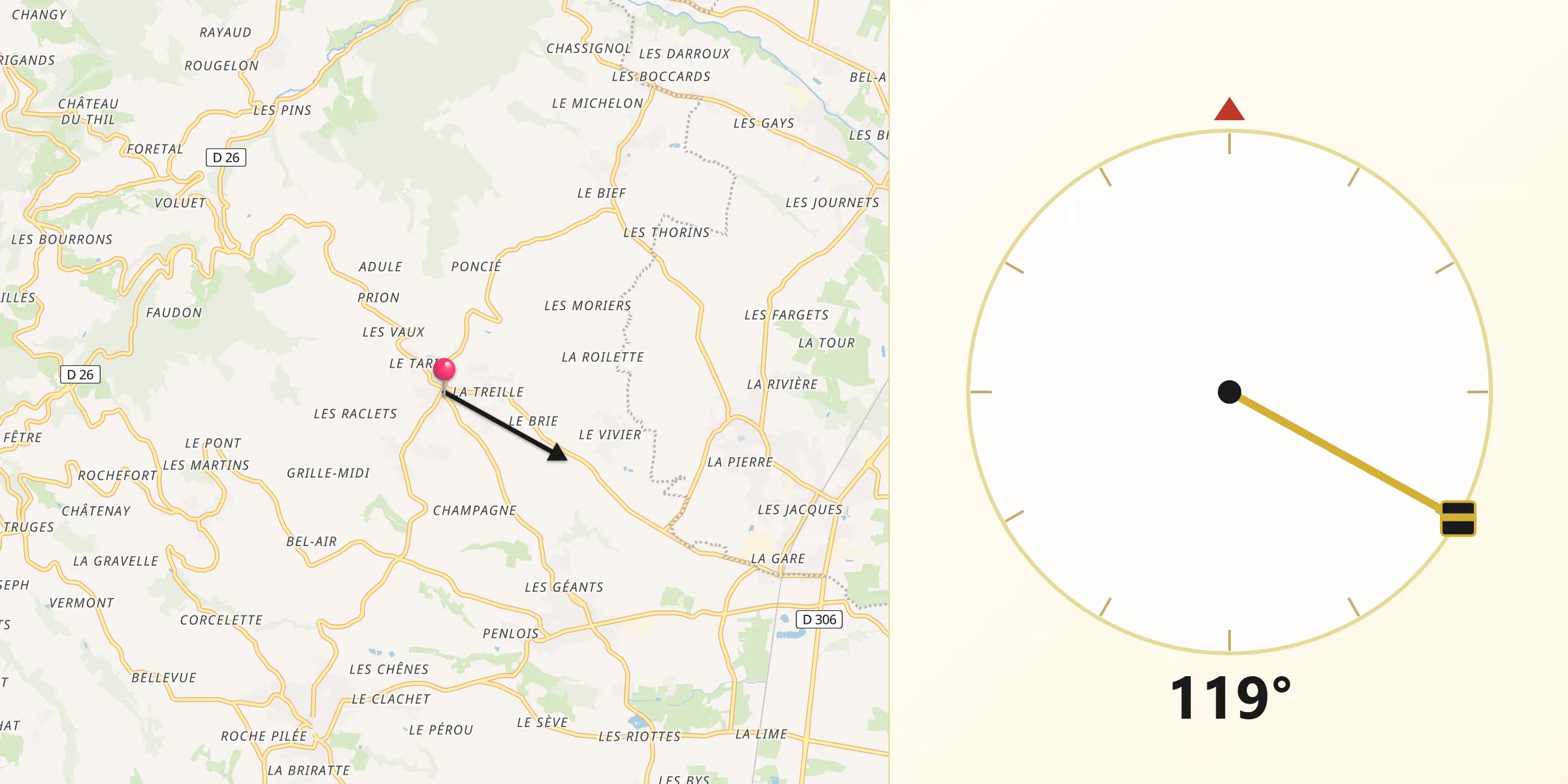 Direction vers la Qibla depuis Fleurie