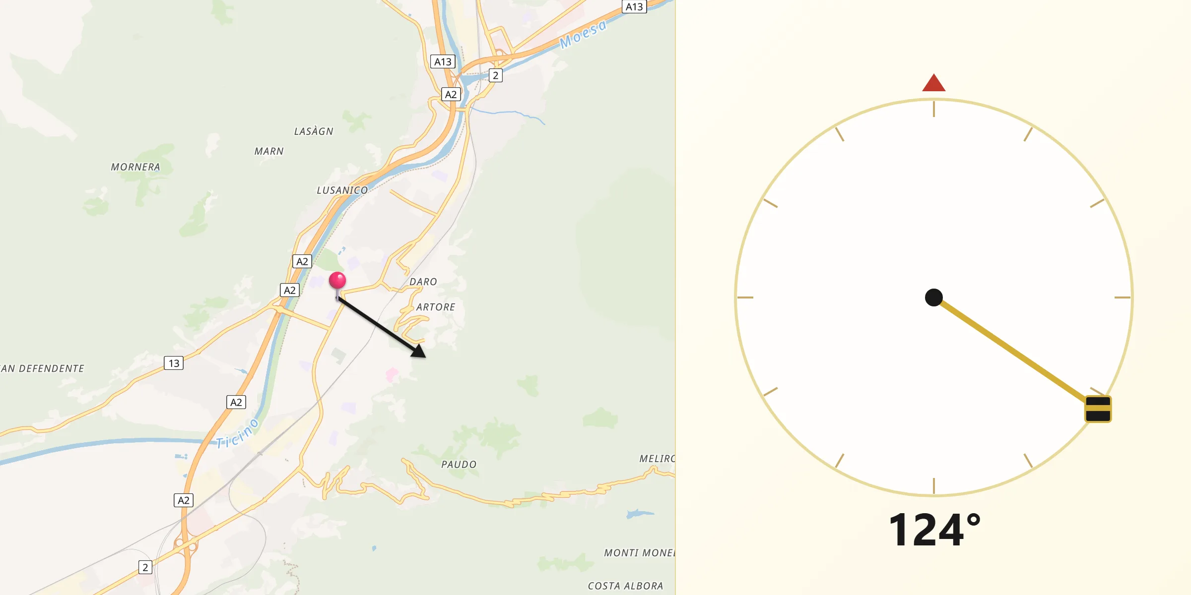 Direzione della Qibla da Bellinzona