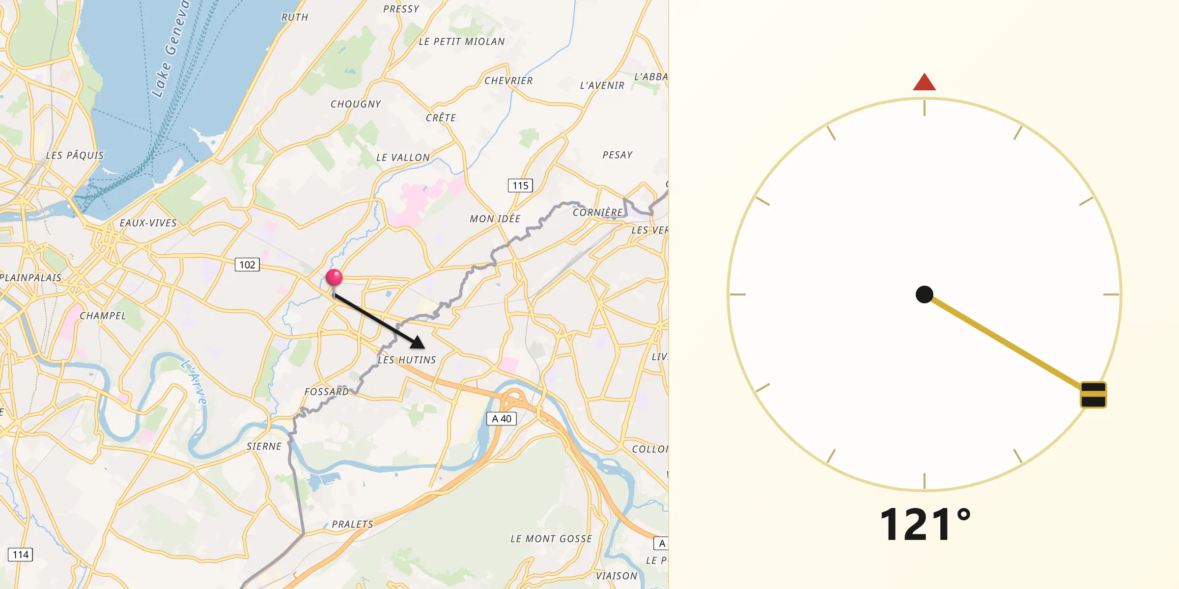 Direction vers la Qibla depuis Chêne-Bourg