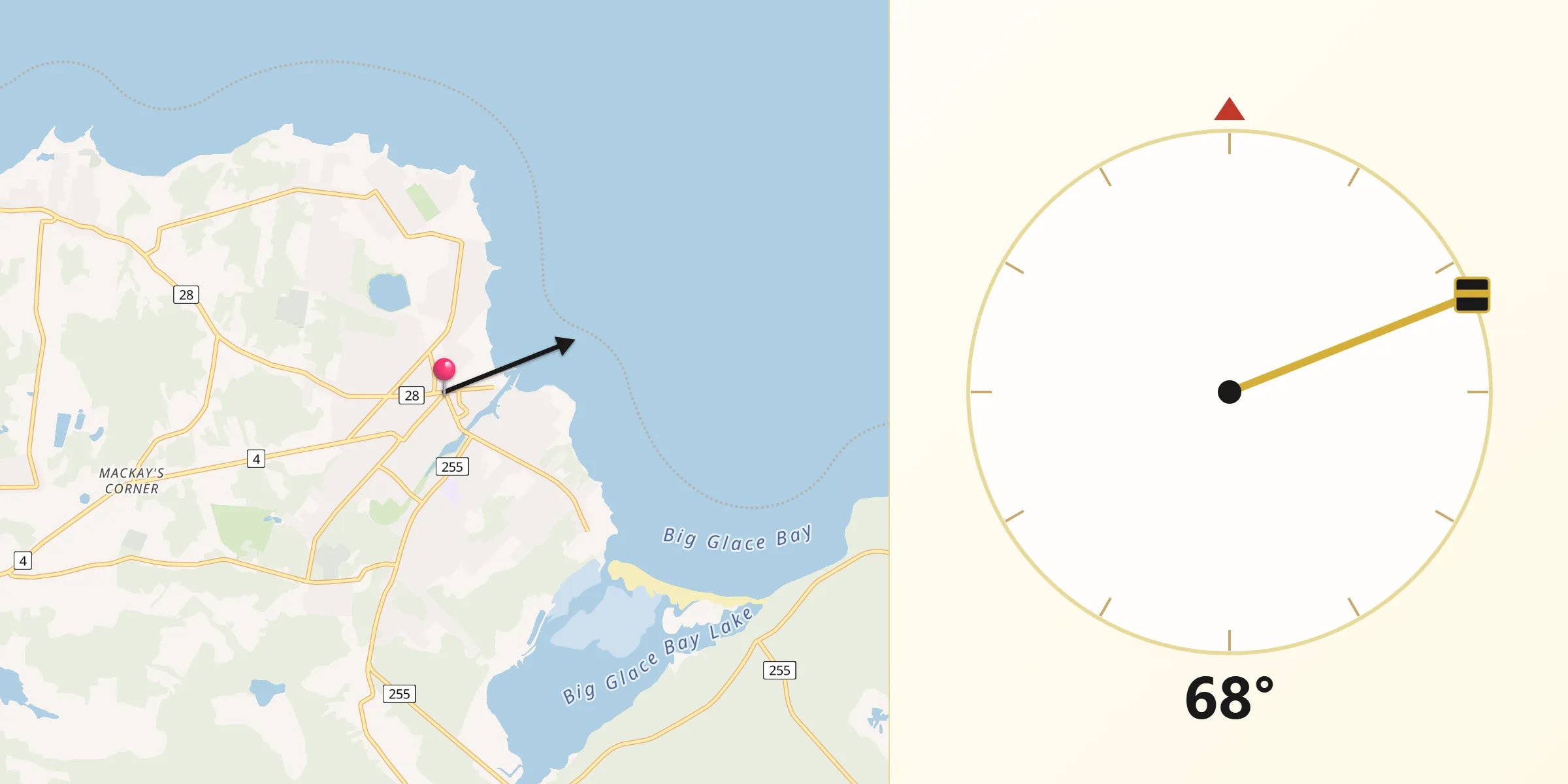 Qibla Direction from Glace Bay
