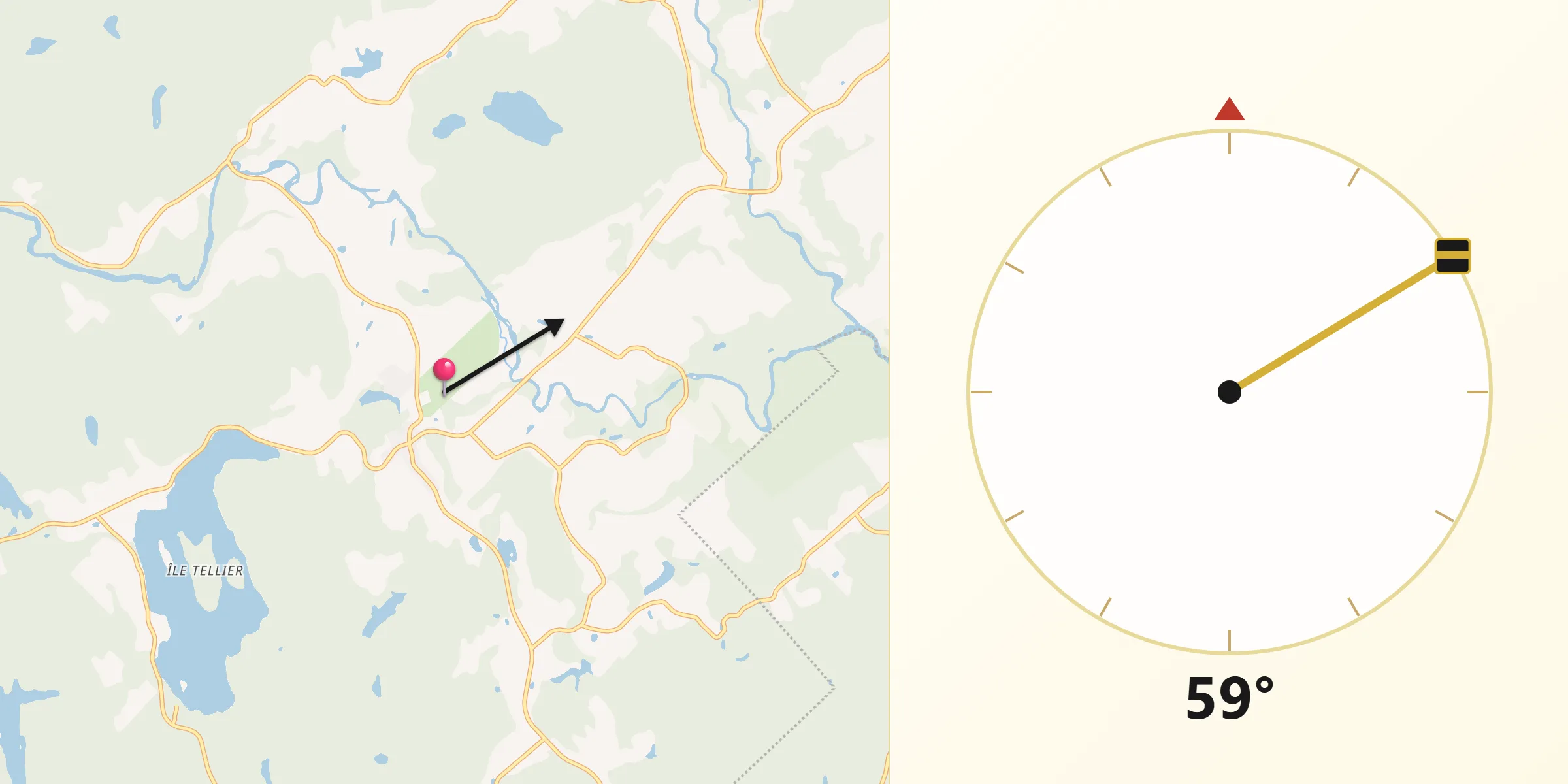 Qibla Direction from Sainte-Béatrix