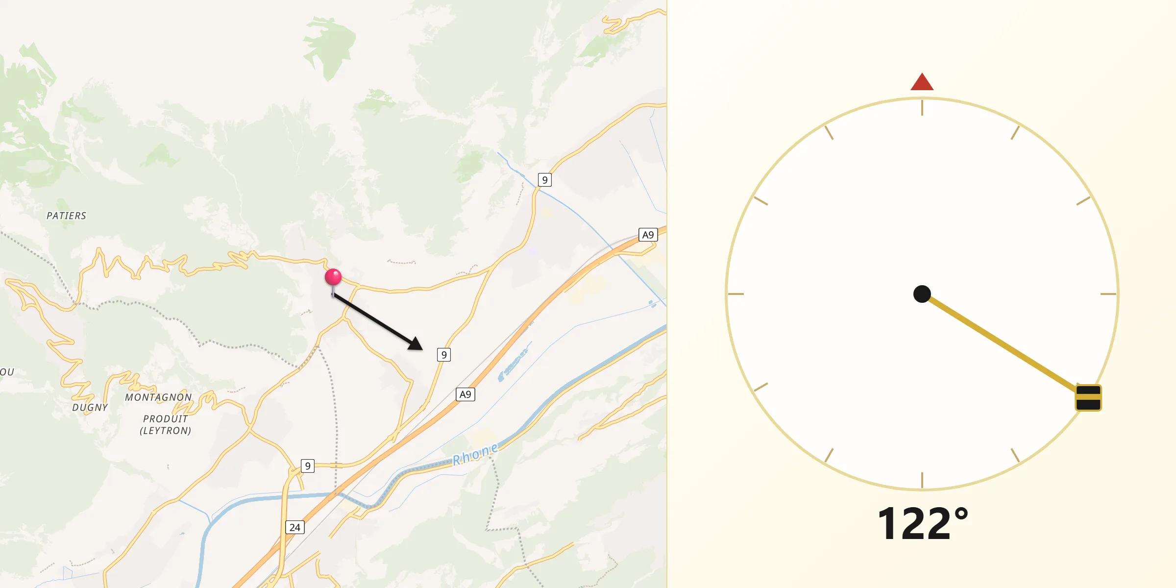 Direction vers la Qibla depuis Chamoson