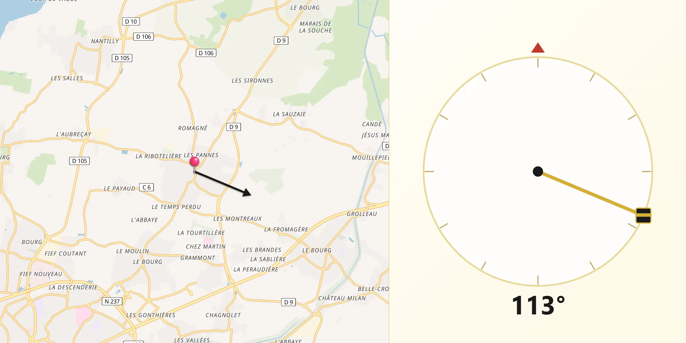 Direction vers la Qibla depuis Saint-Xandre