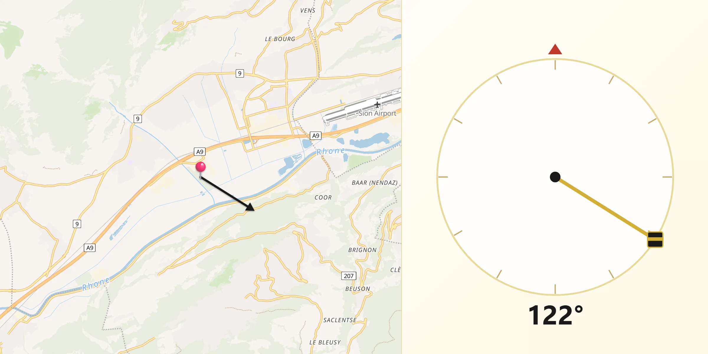 Direction vers la Qibla depuis Conthey District