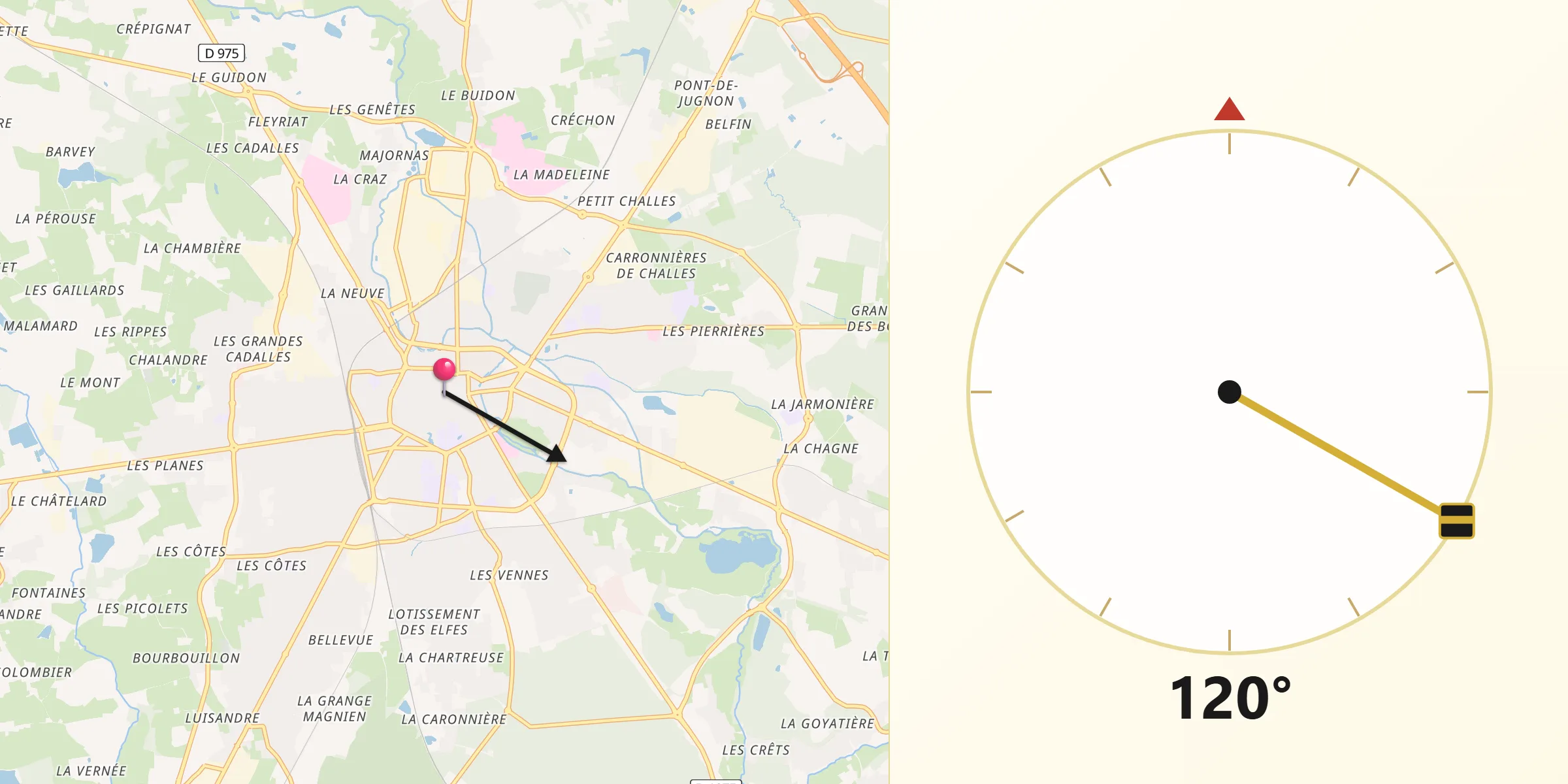 Direction vers la Qibla depuis Bourg