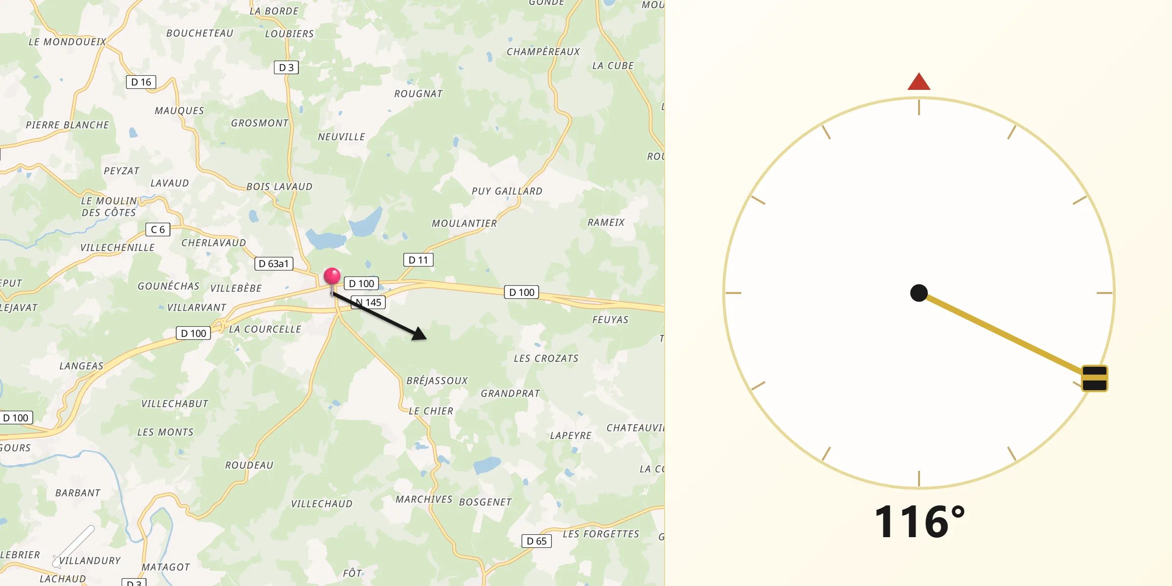 Direction vers la Qibla depuis Ajain