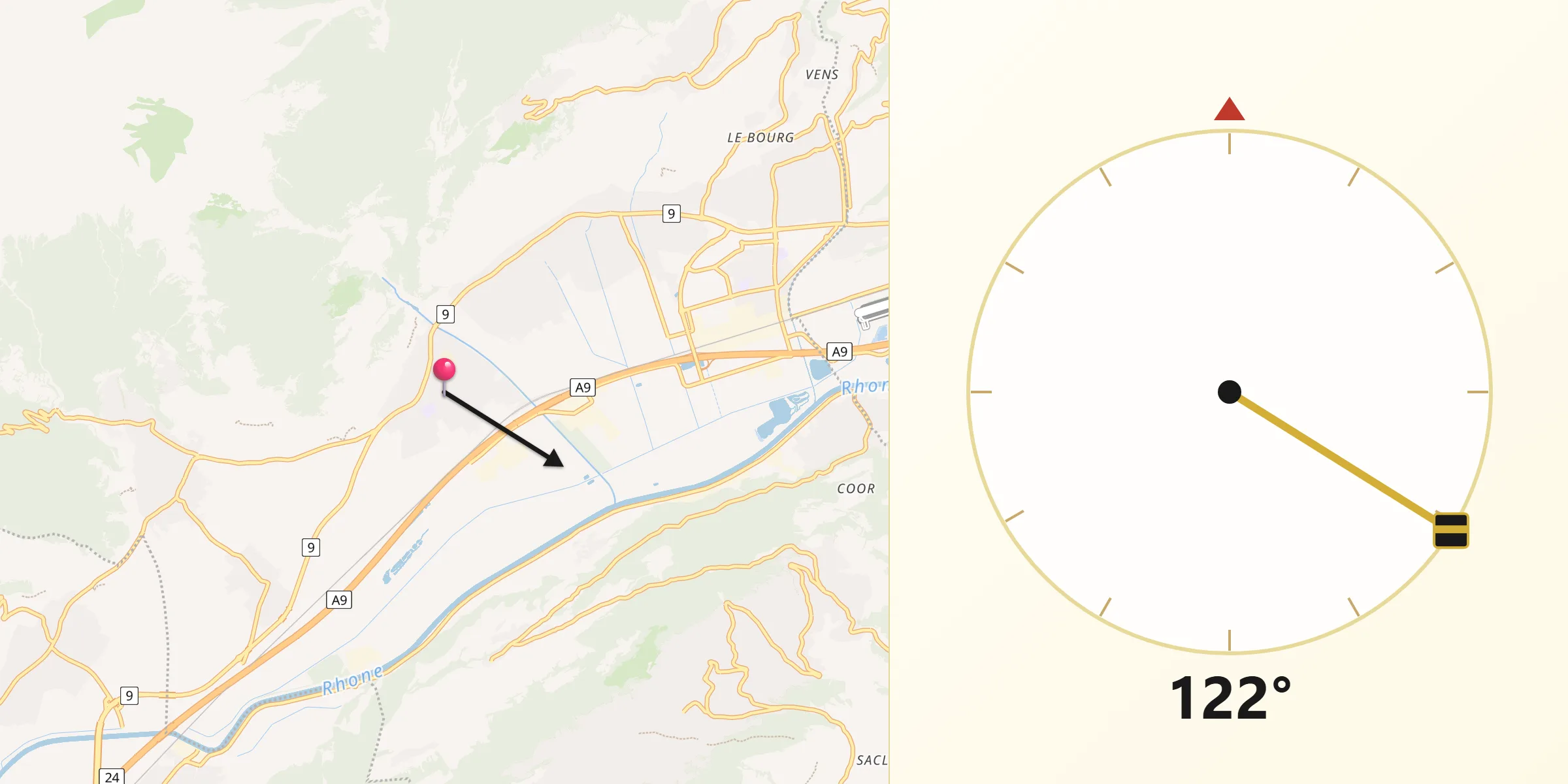 Direction vers la Qibla depuis Ardon