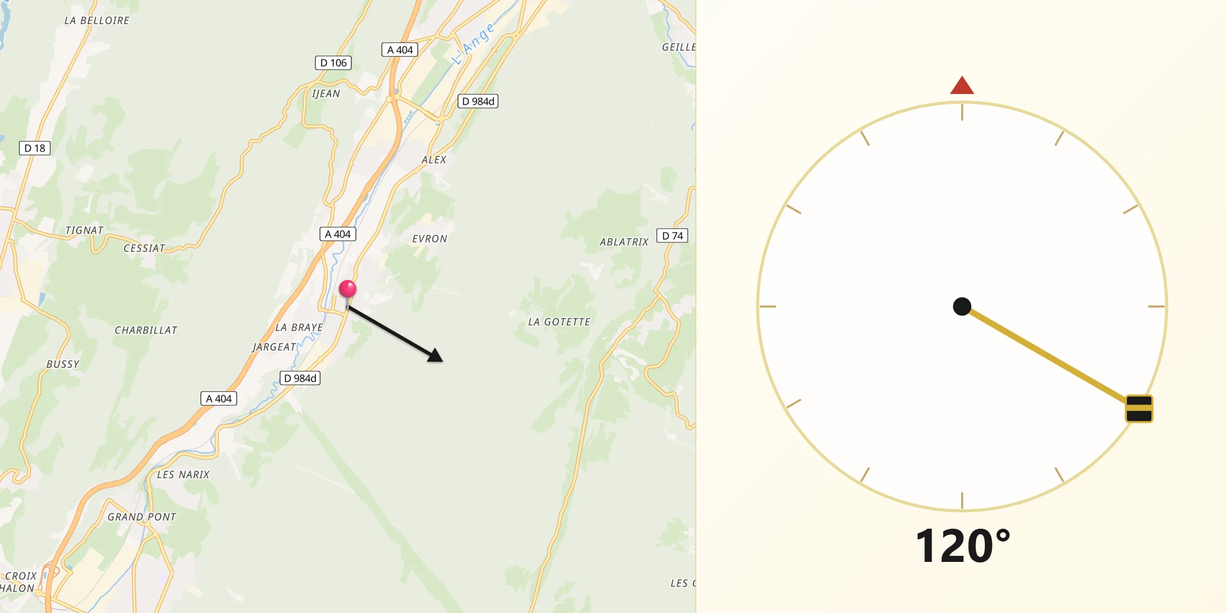 Direction vers la Qibla depuis Martignat