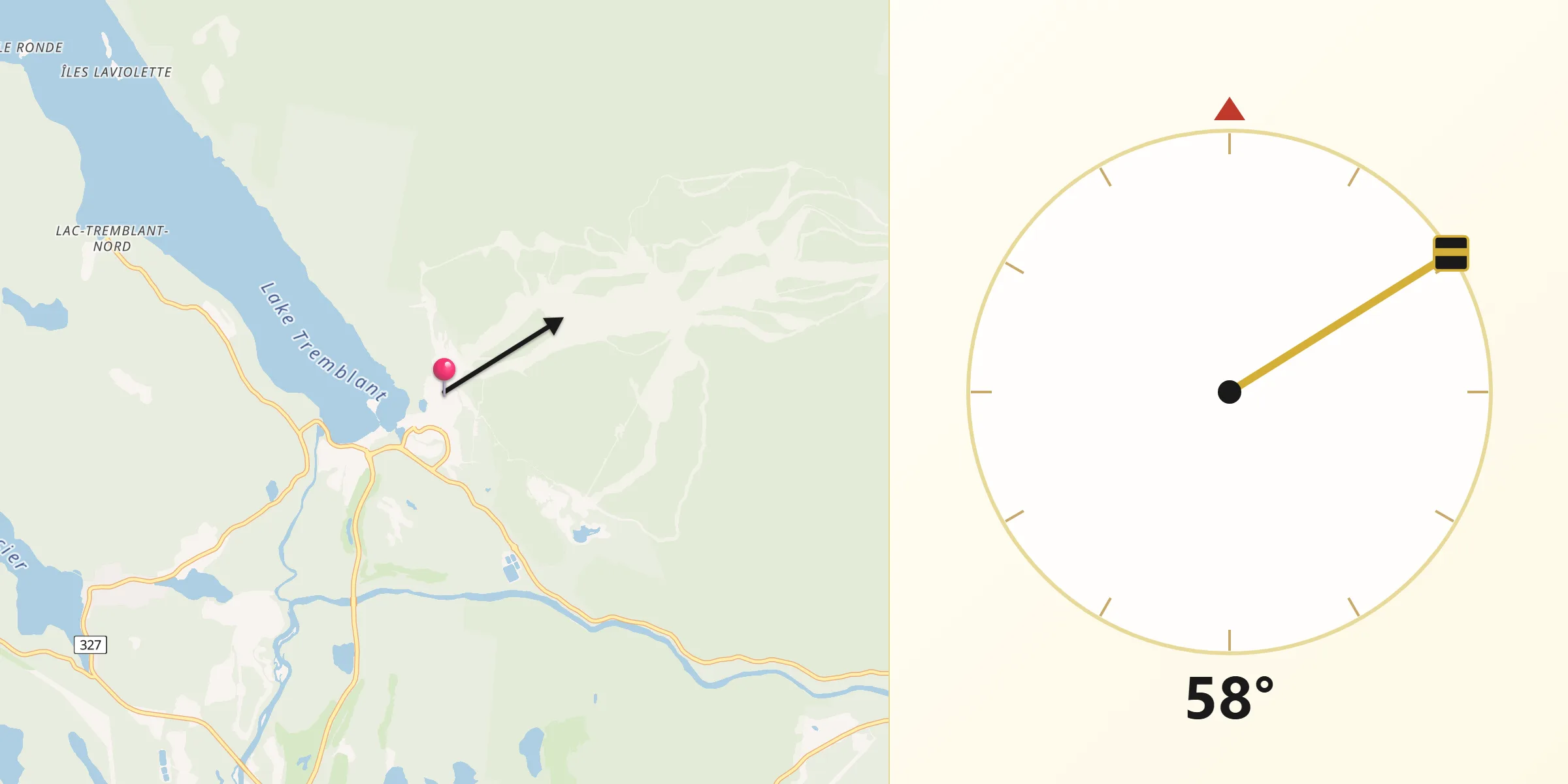 Qibla Direction from Mont-Tremblant