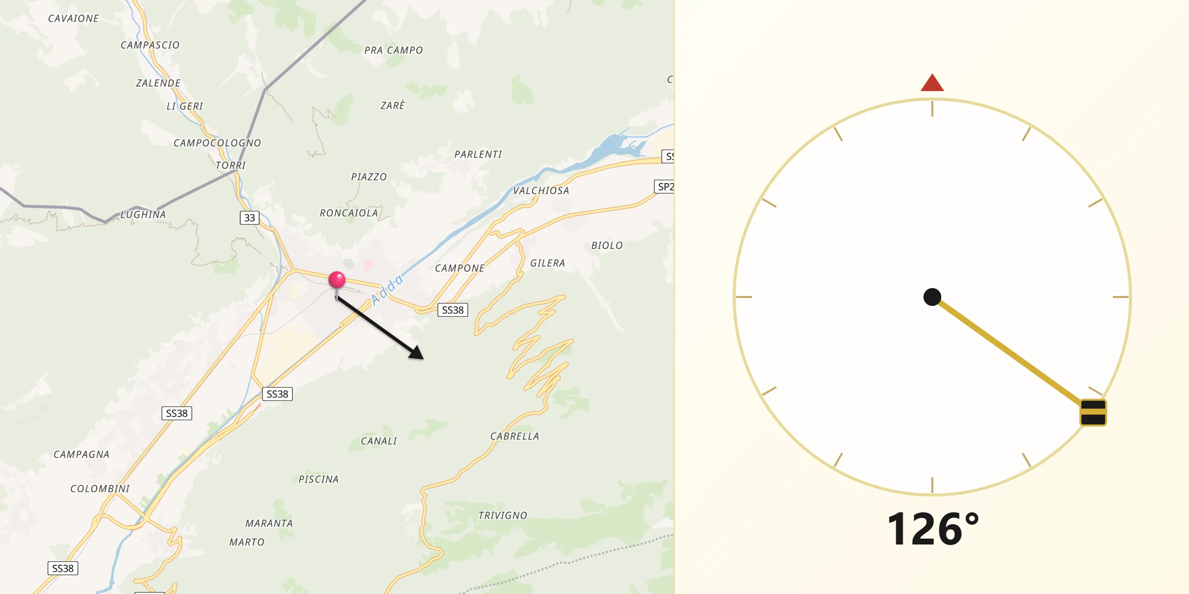 Direzione della Qibla da Tirano