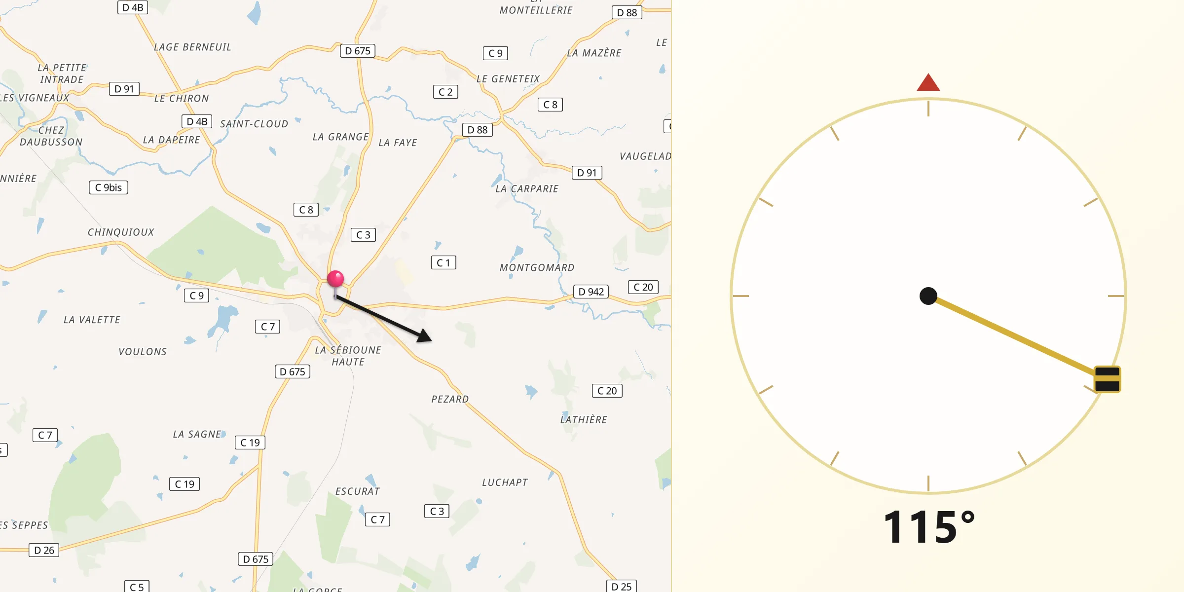 Direction vers la Qibla depuis Le Dorat