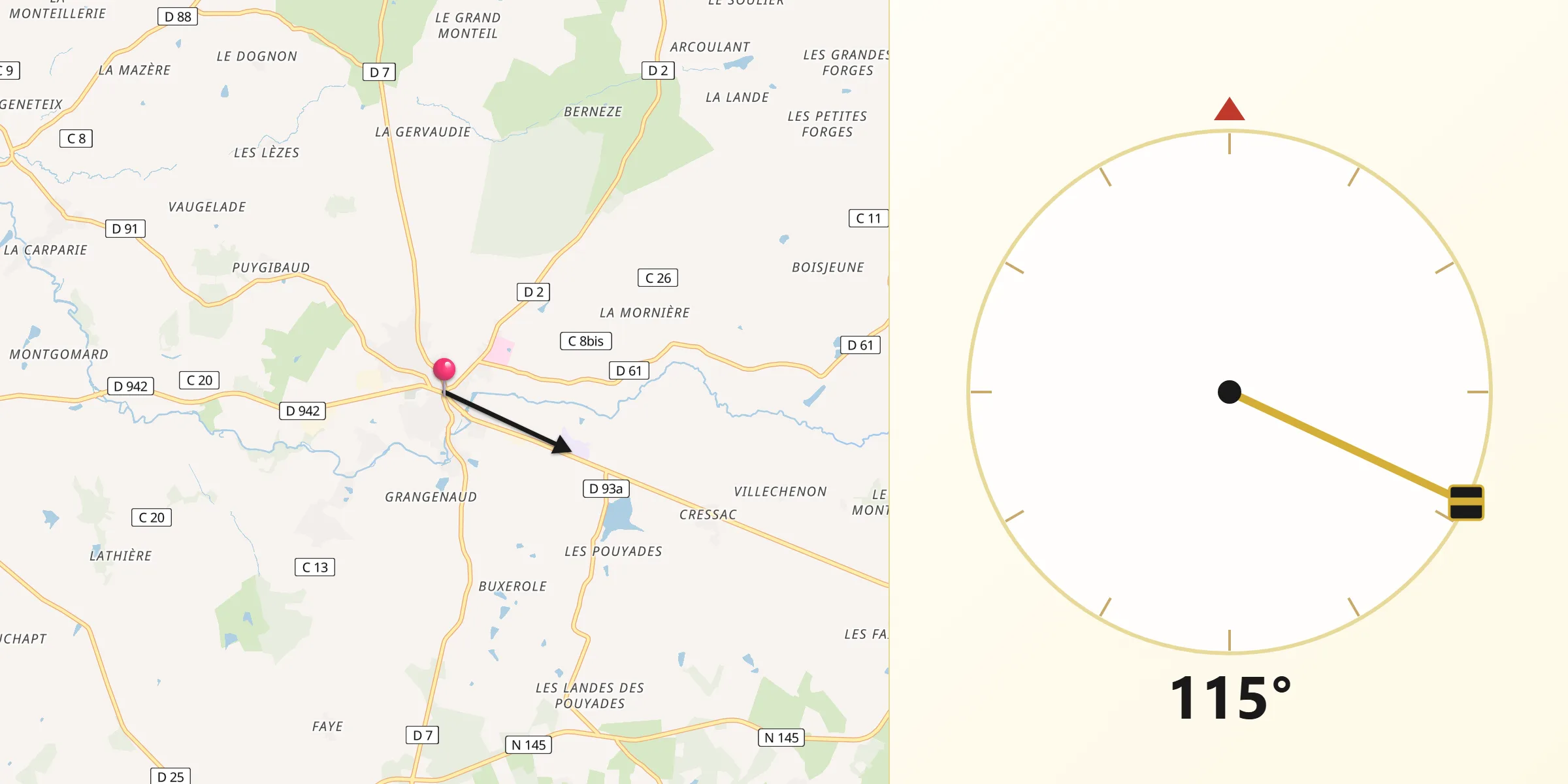 Direction vers la Qibla depuis Magnac-Laval