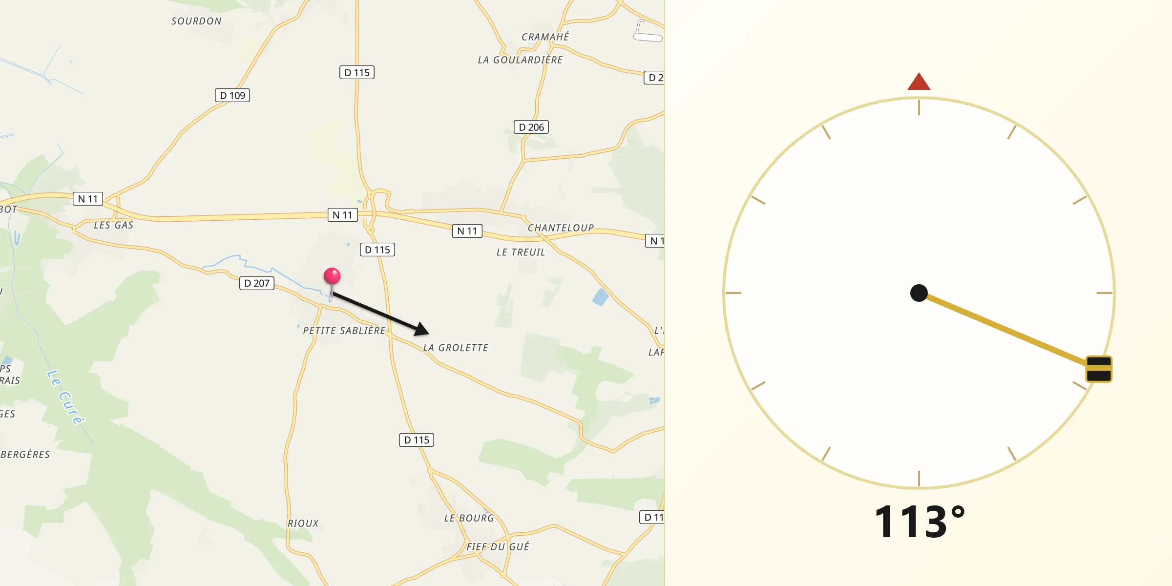 Direction vers la Qibla depuis Saint-Sauveur-d’Aunis