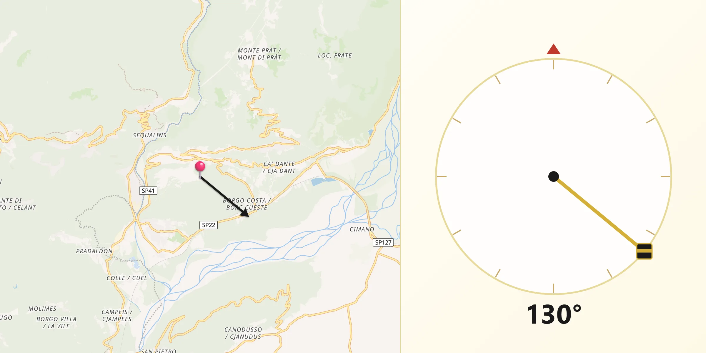 Direzione della Qibla da Forgaria nel Friuli
