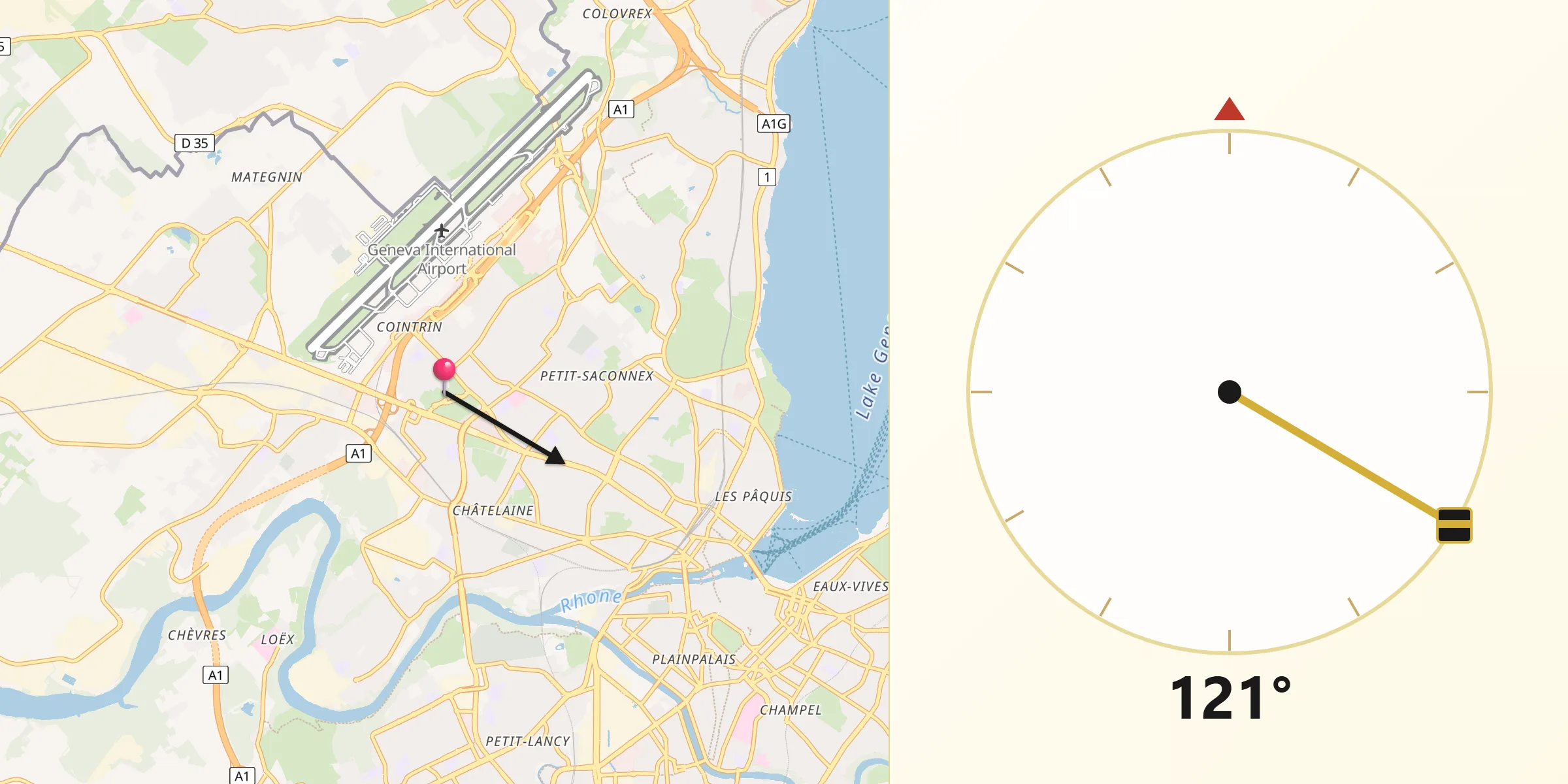 Direction vers la Qibla depuis Les Avanchets