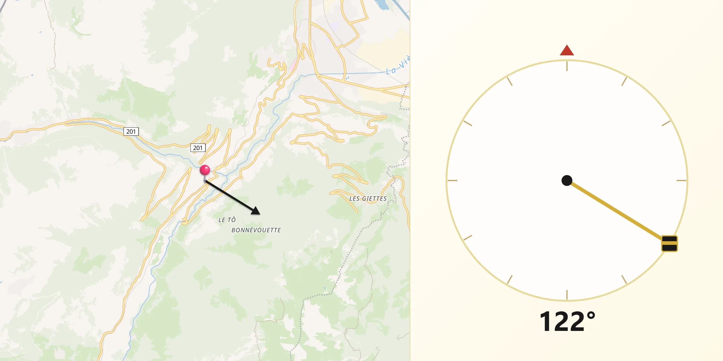 Direction vers la Qibla depuis Troistorrents