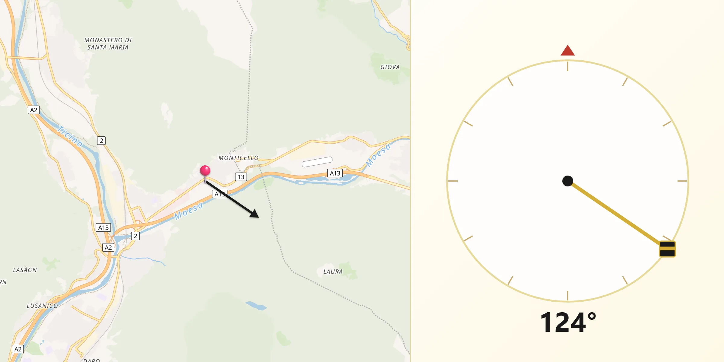 Direzione della Qibla da Lumino