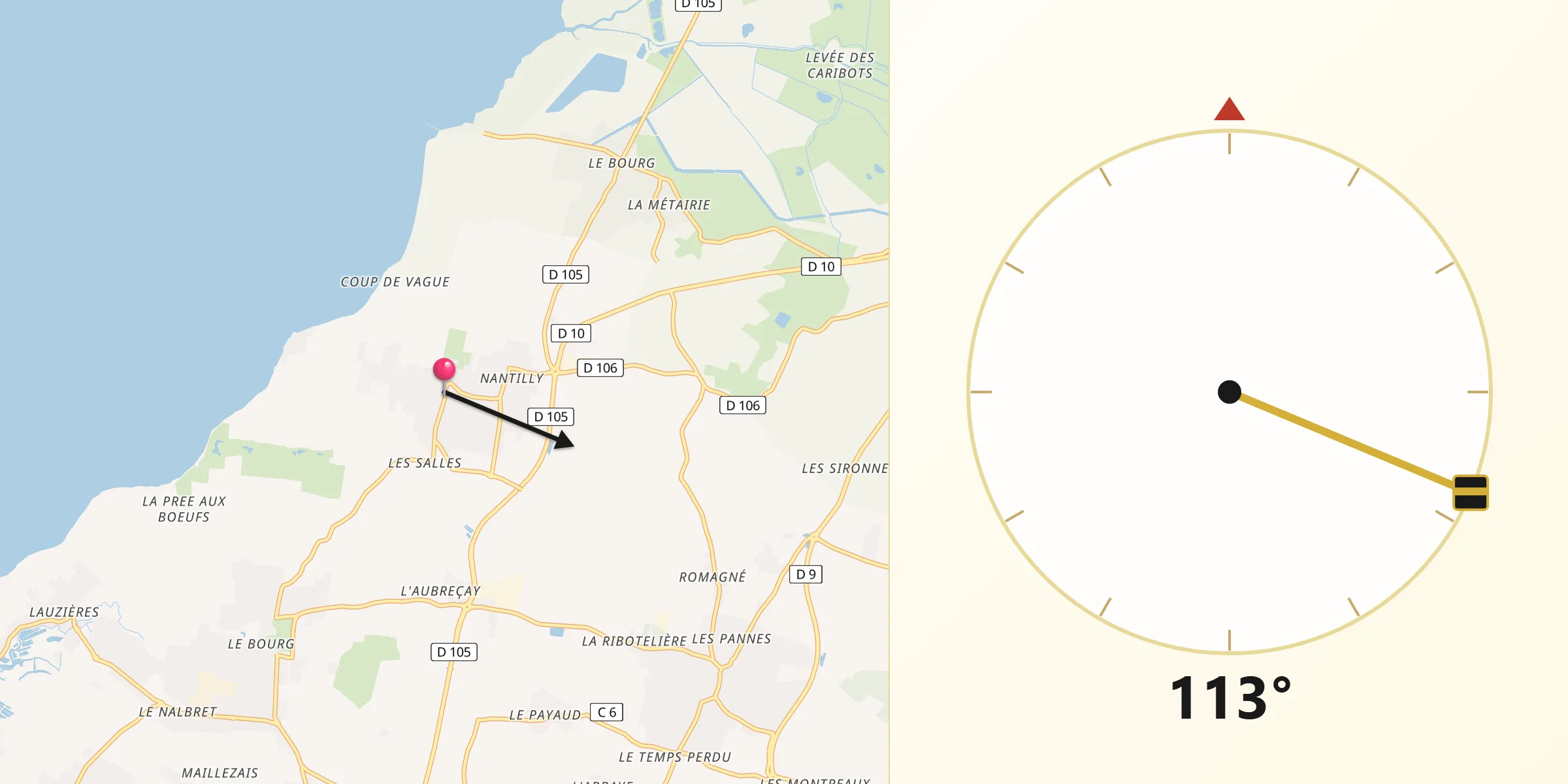 Direction vers la Qibla depuis Marsilly