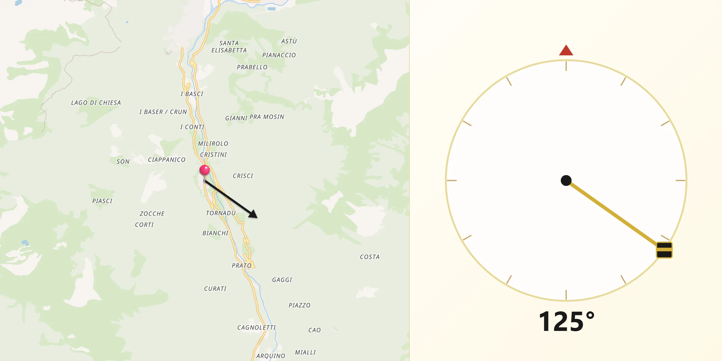 Direzione della Qibla da Torre di Santa Maria