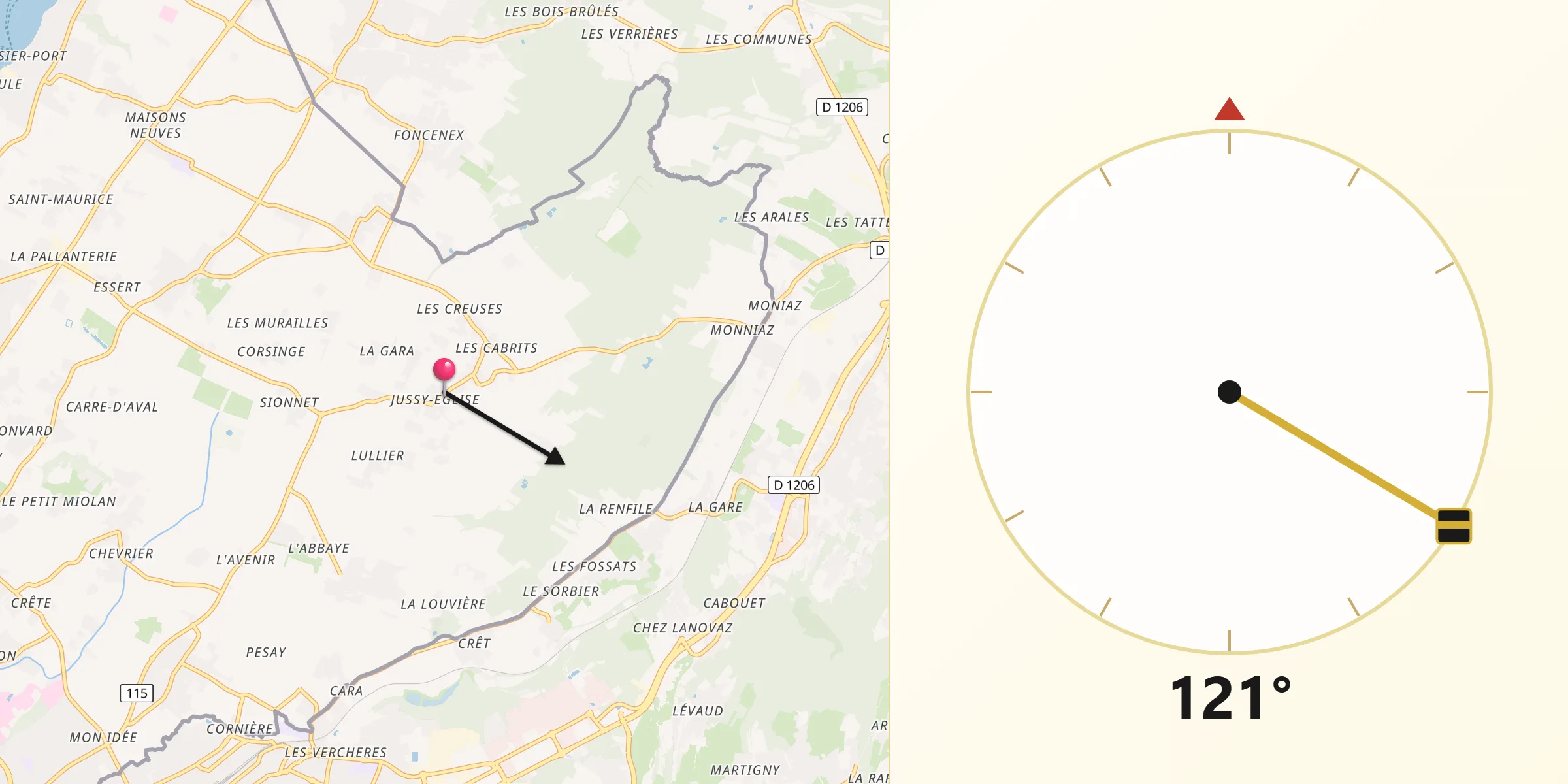 Direzione della Qibla da Jussy