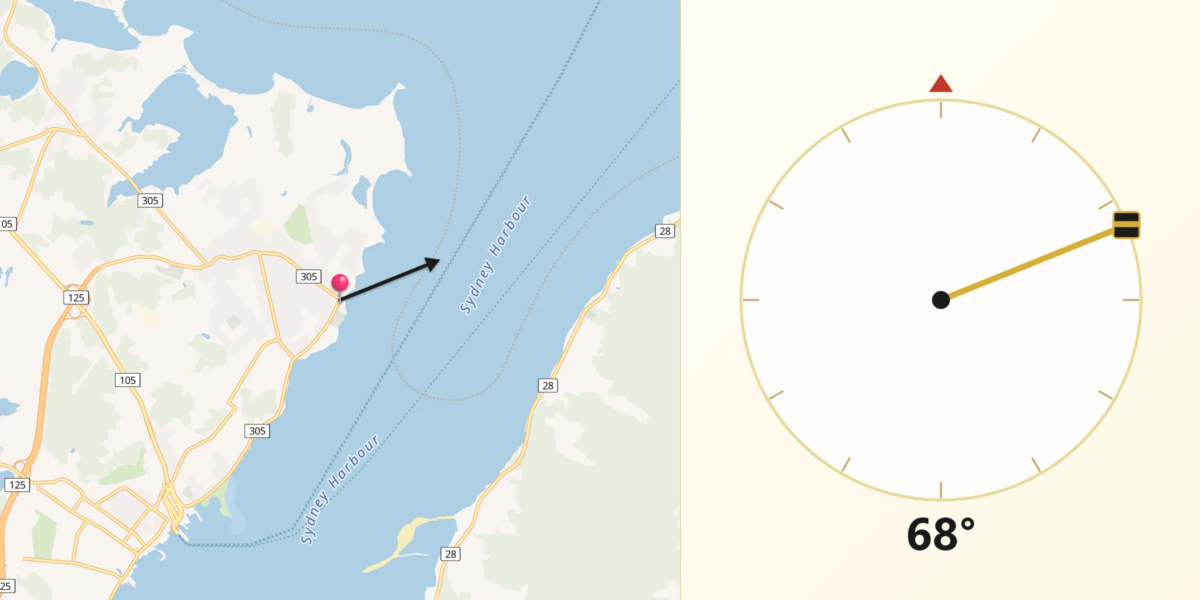 Qibla Direction from Sydney Mines