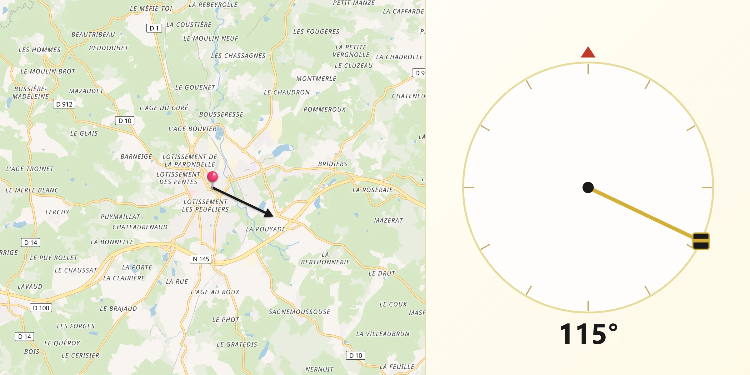 Direction vers la Qibla depuis La Souterraine