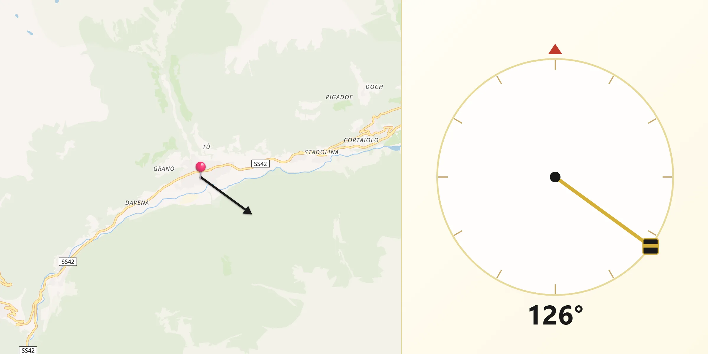 Direzione della Qibla da Vezza d'Oglio