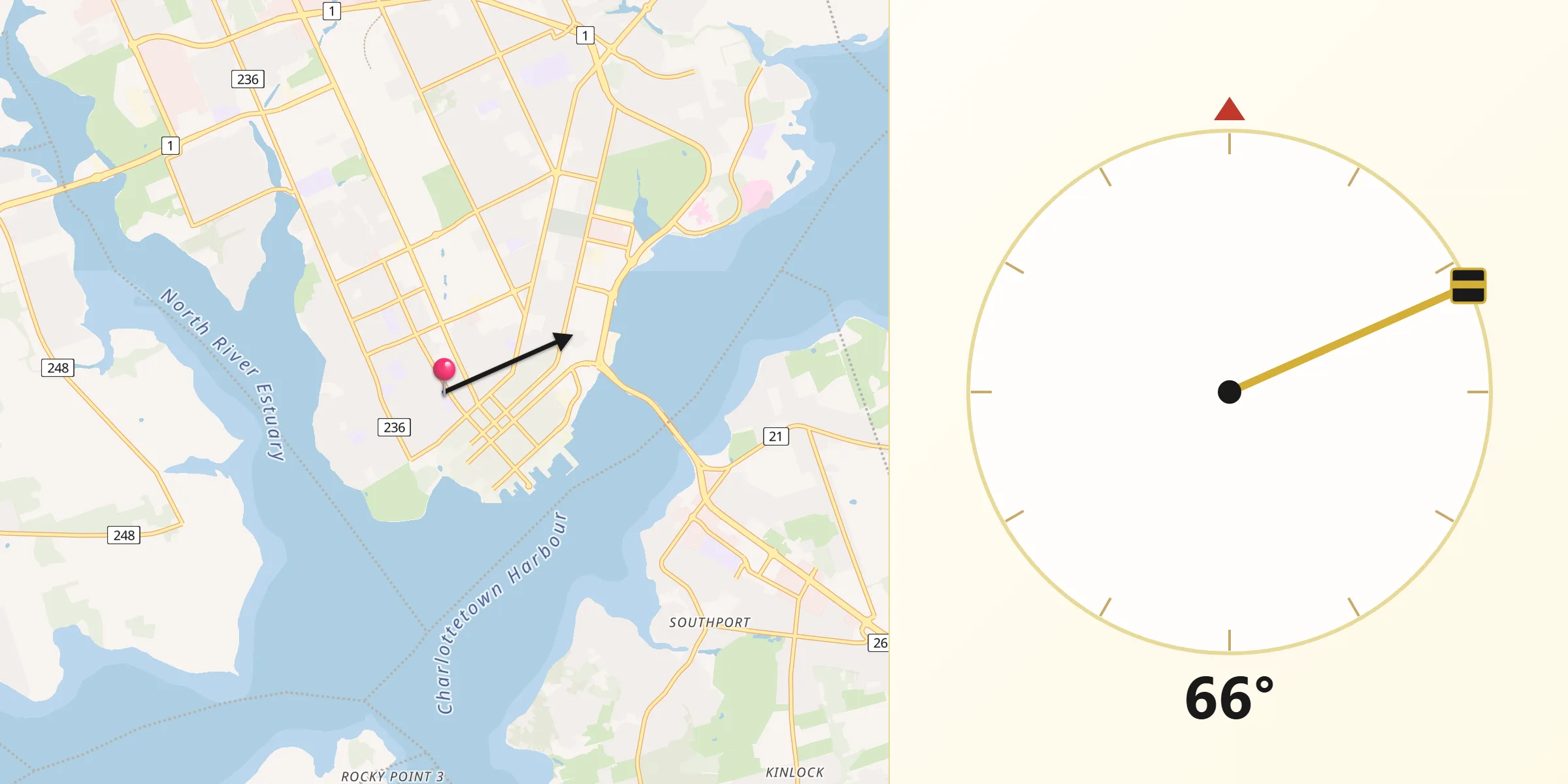 Qibla Direction from Charlottetown
