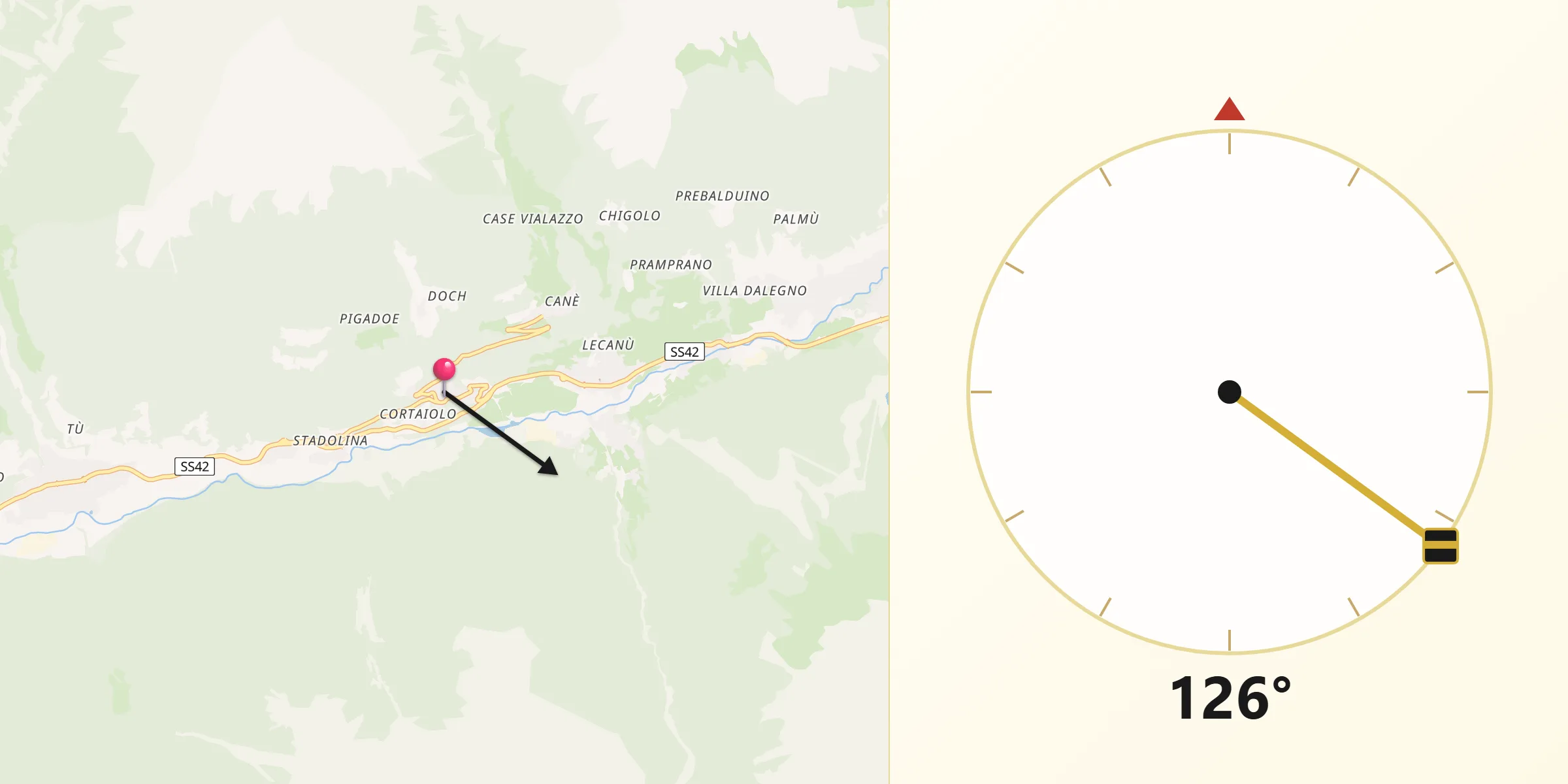 Direzione della Qibla da Vione