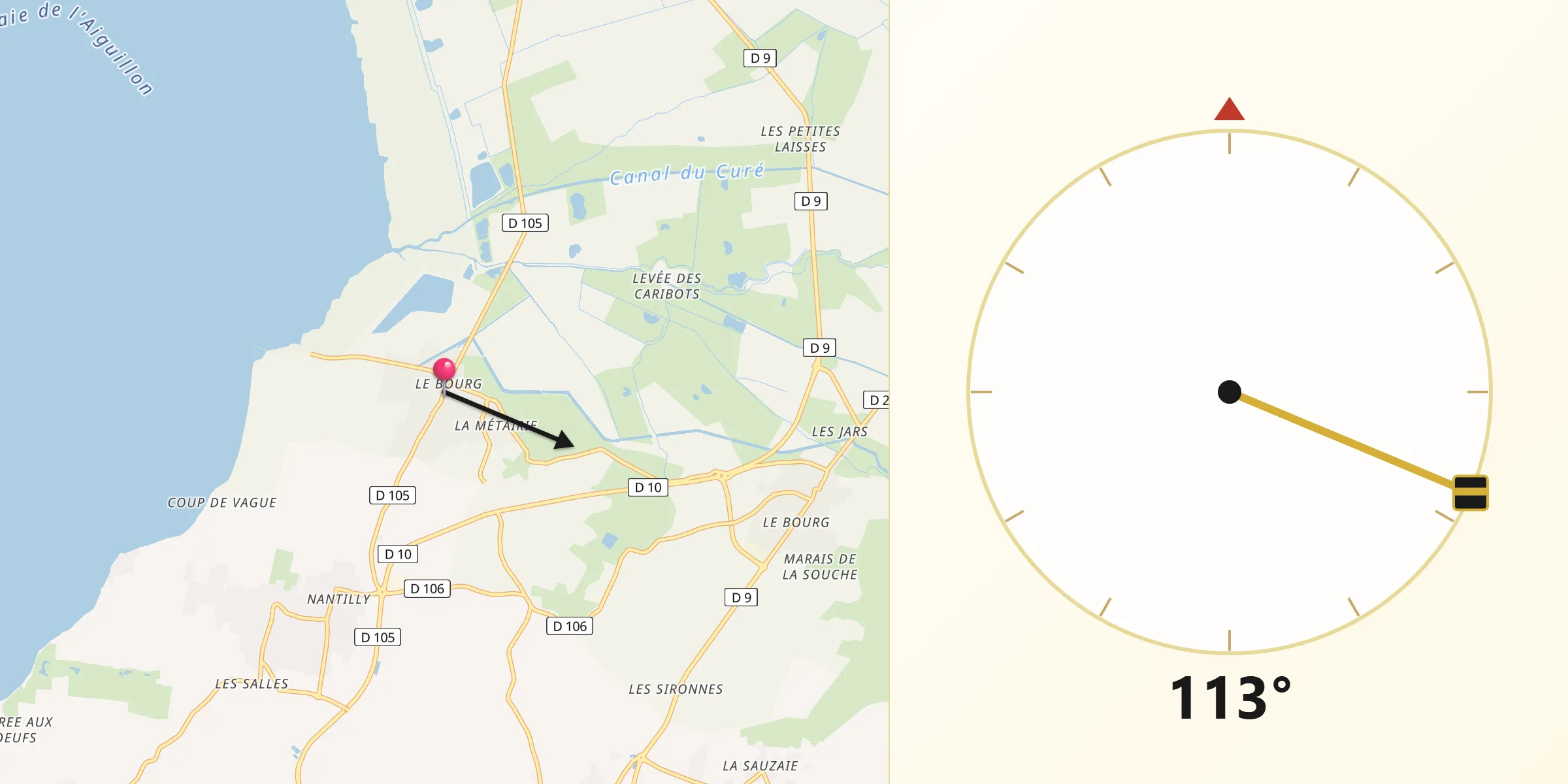 Direction vers la Qibla depuis Esnandes