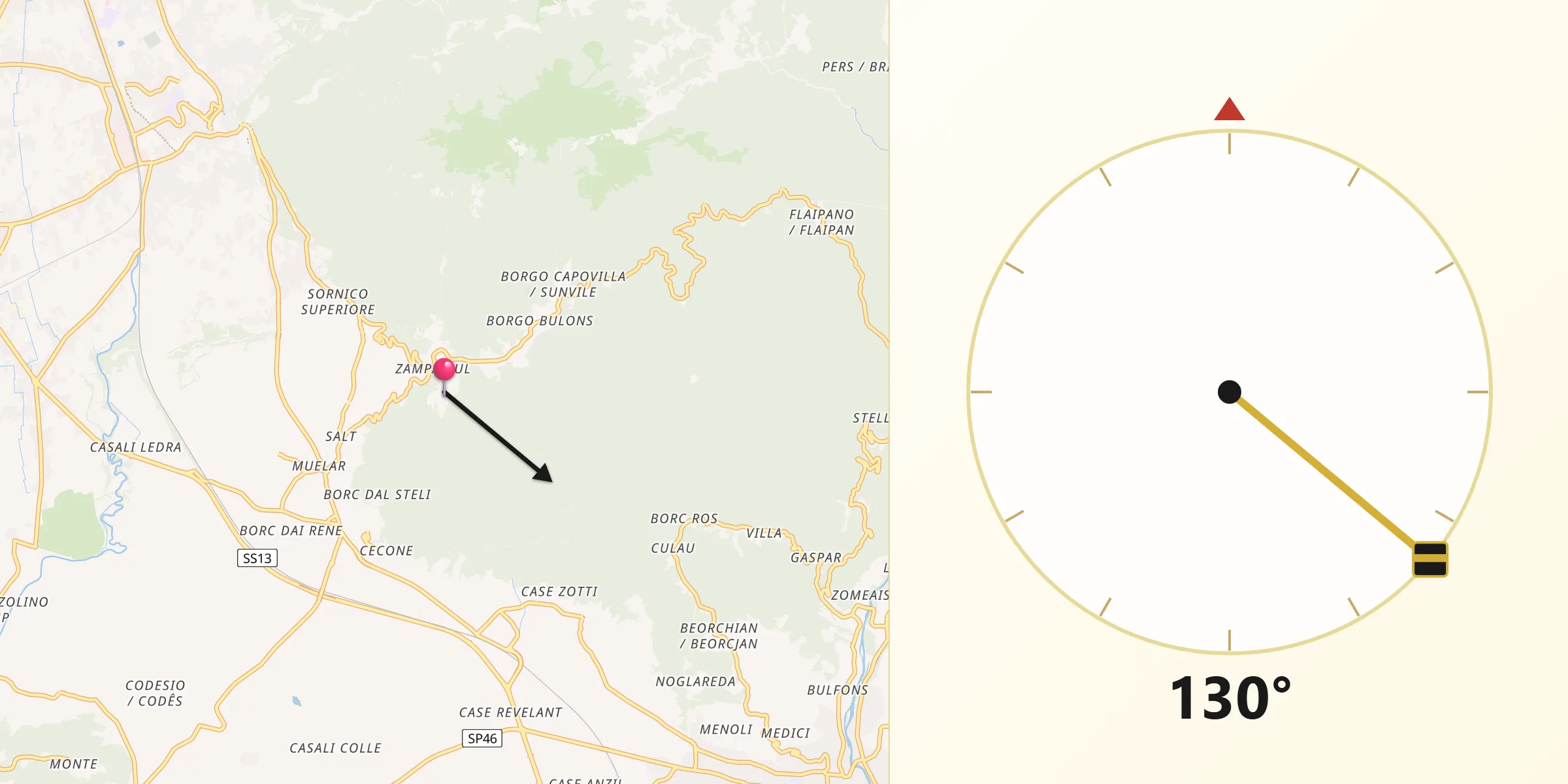 Direzione della Qibla da Montenars