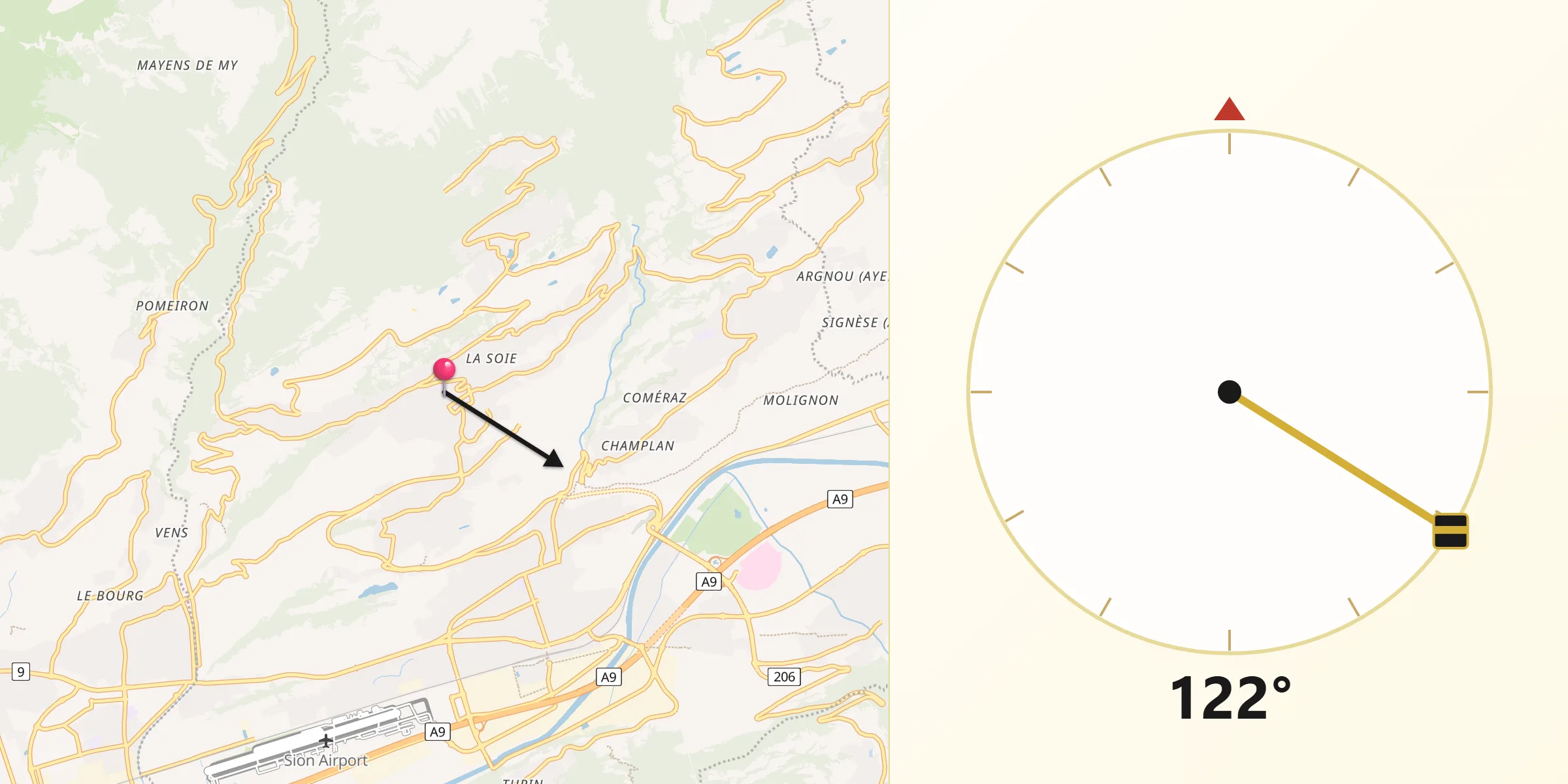 Direzione della Qibla da Savièse