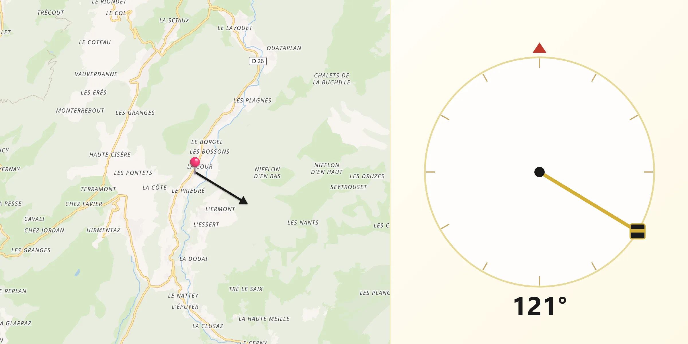 Direction vers la Qibla depuis Bellevaux