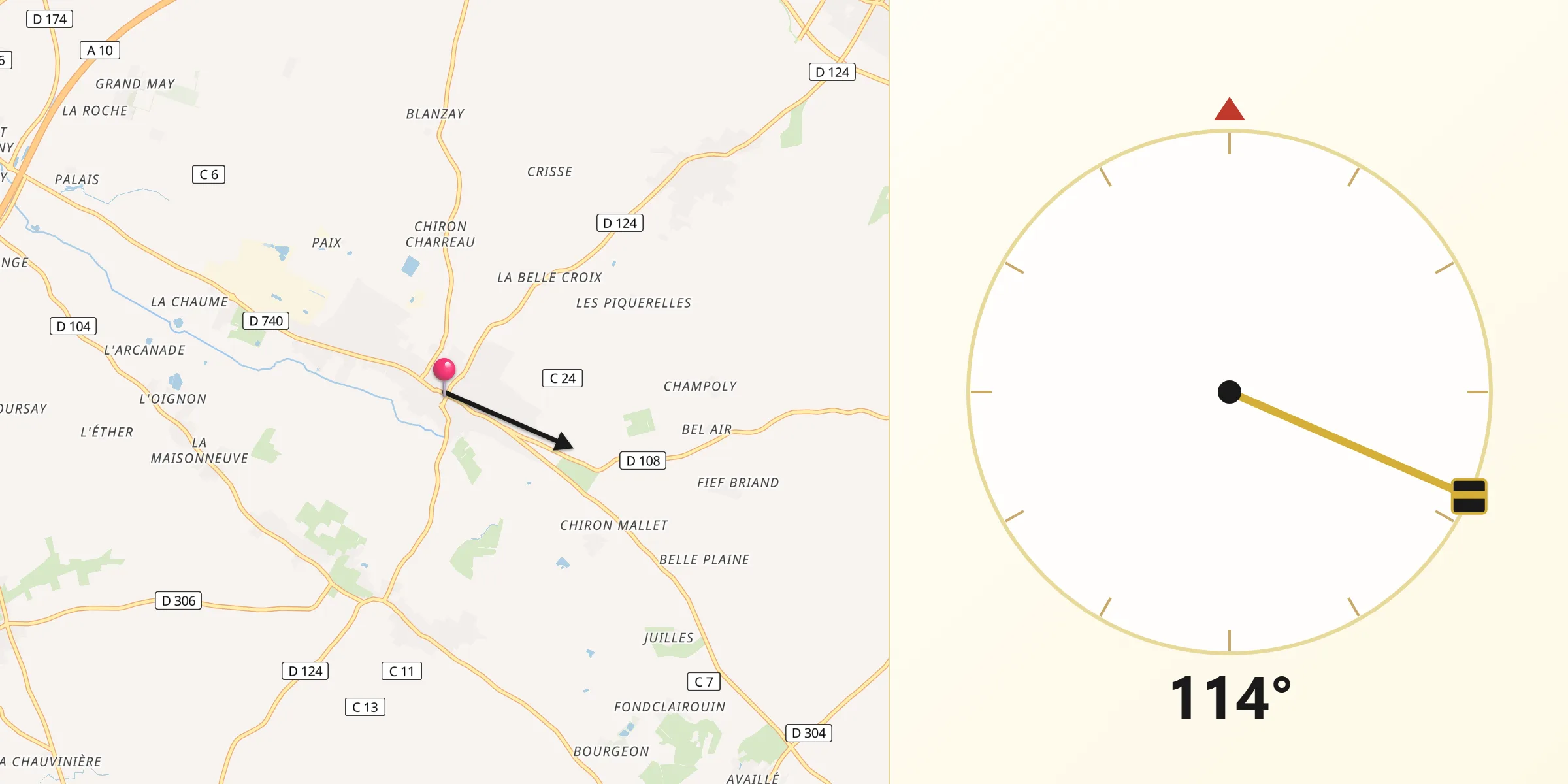 Direction vers la Qibla depuis Prahecq