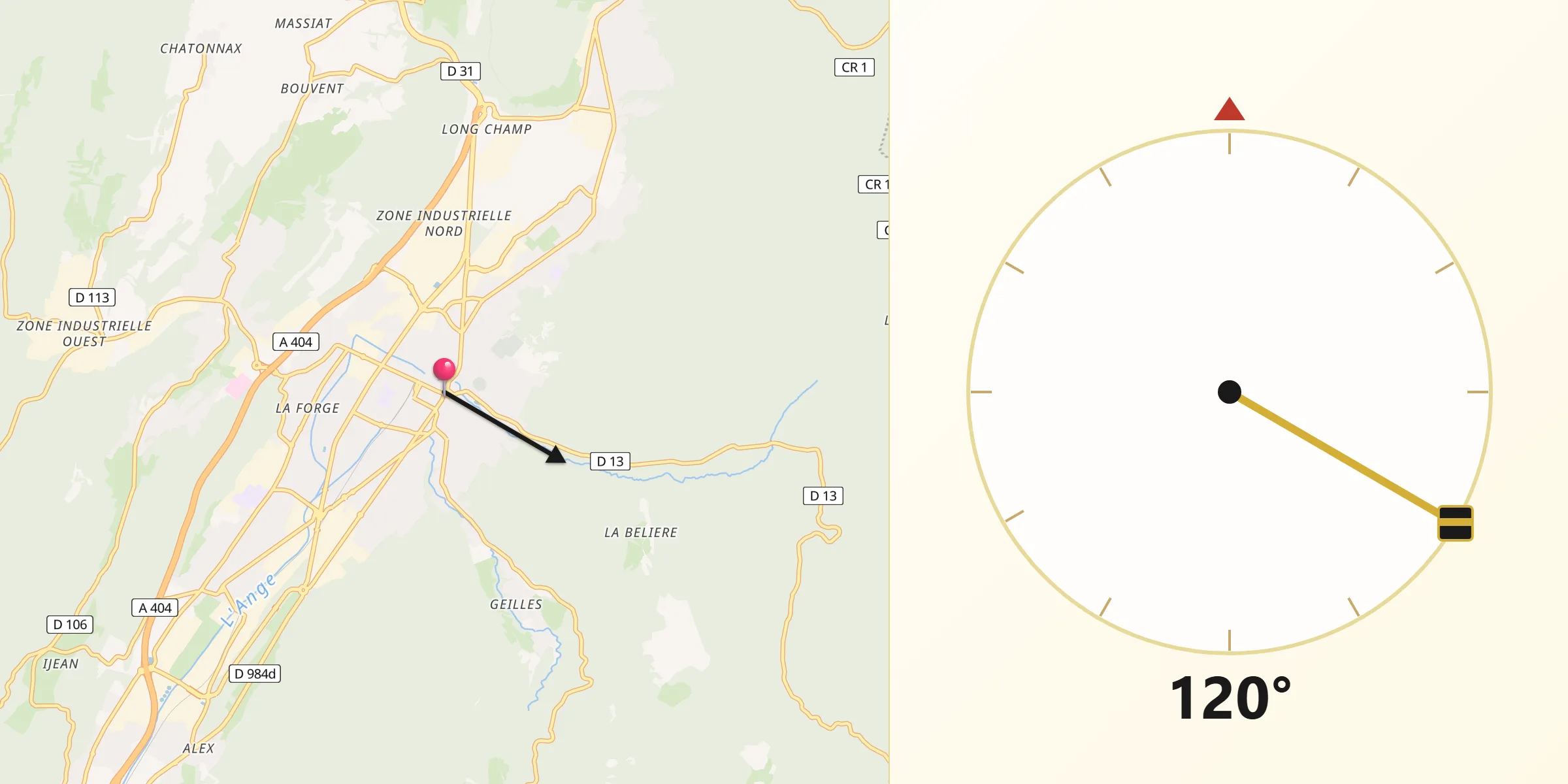 Direction vers la Qibla depuis Oyonnax