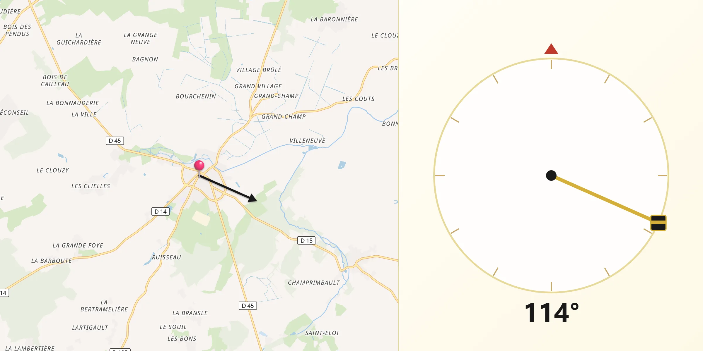 Direction vers la Qibla depuis Lezay