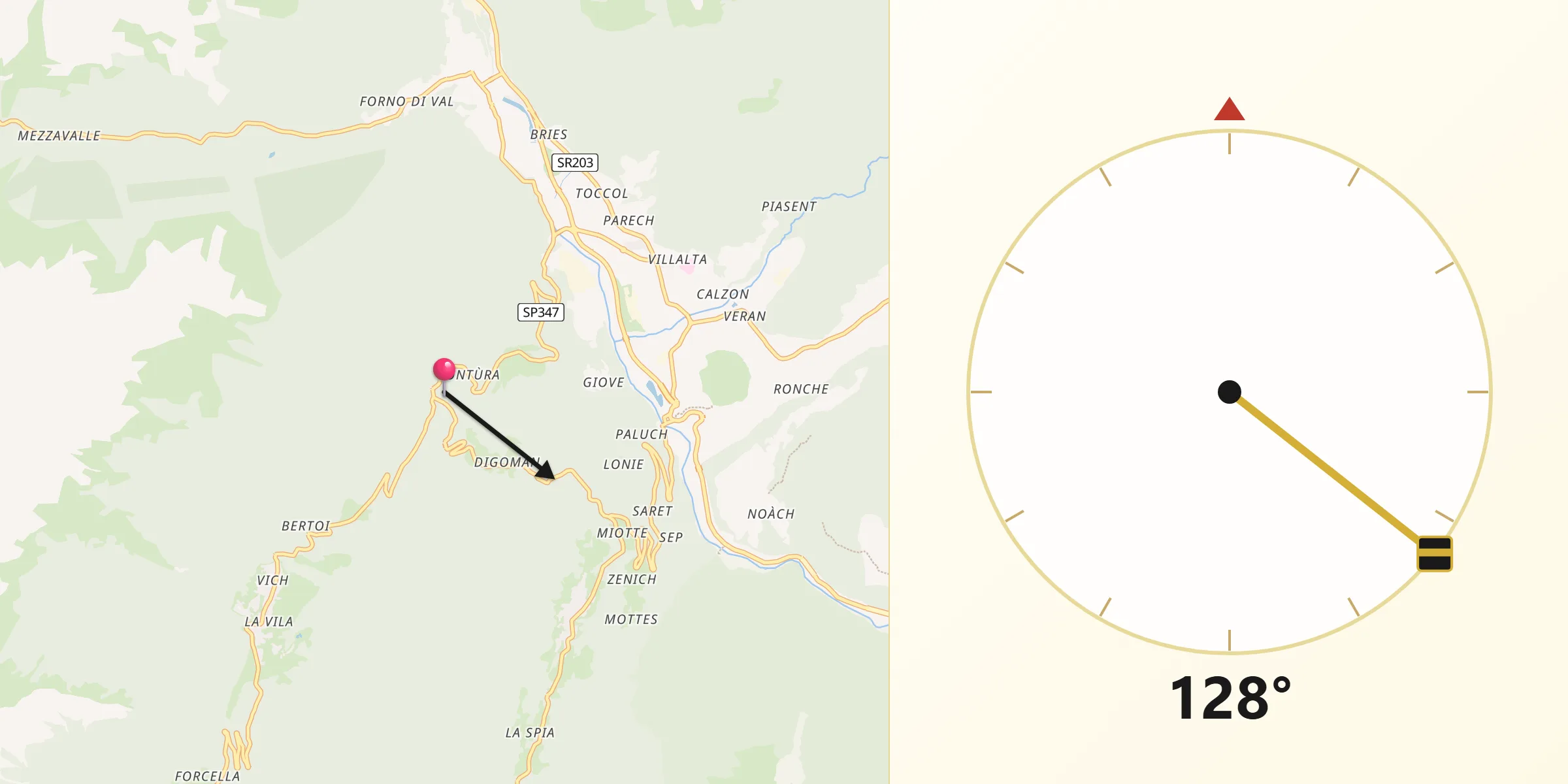Direzione della Qibla da Voltago