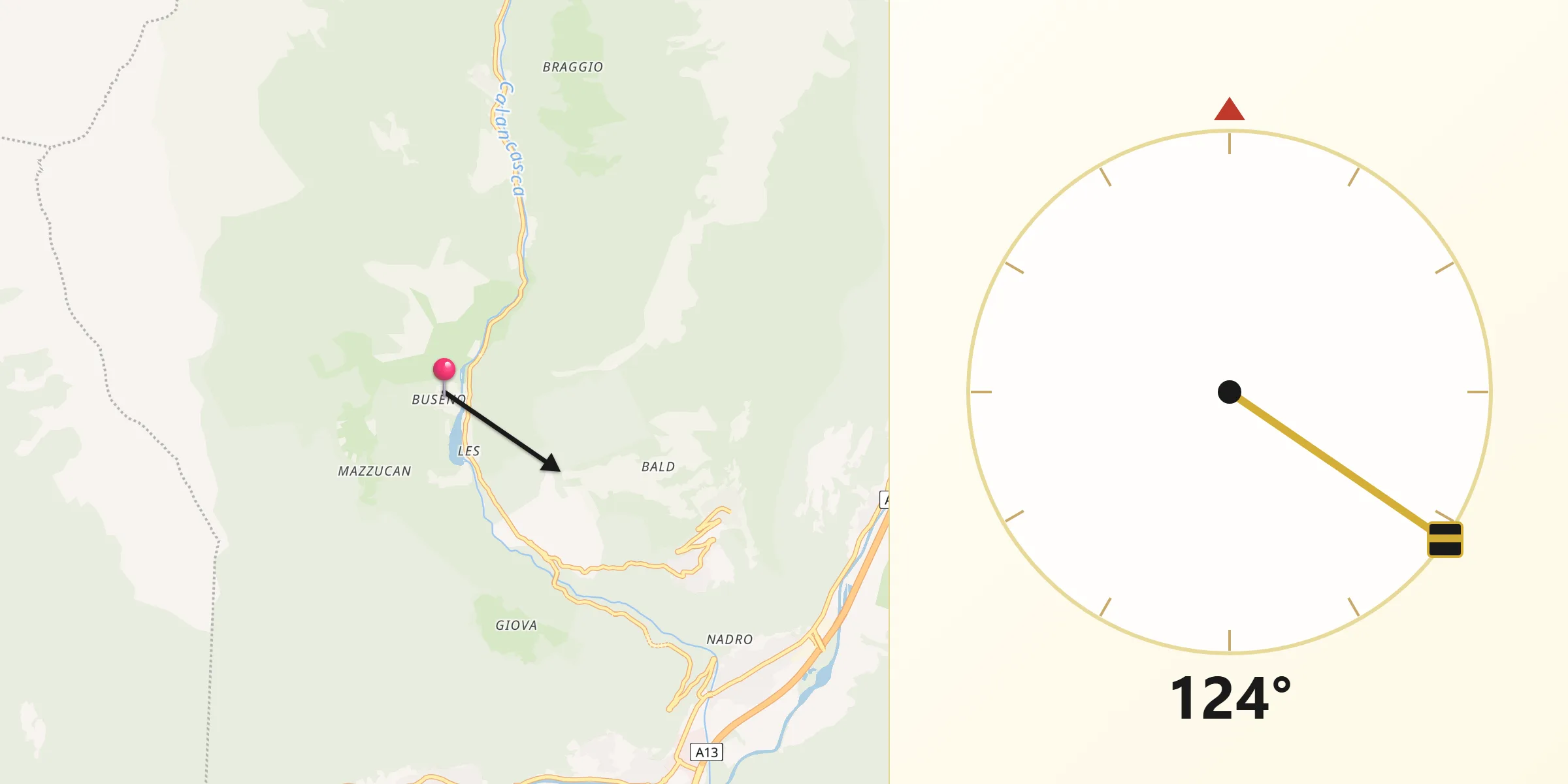 Direction vers la Qibla depuis Buseno