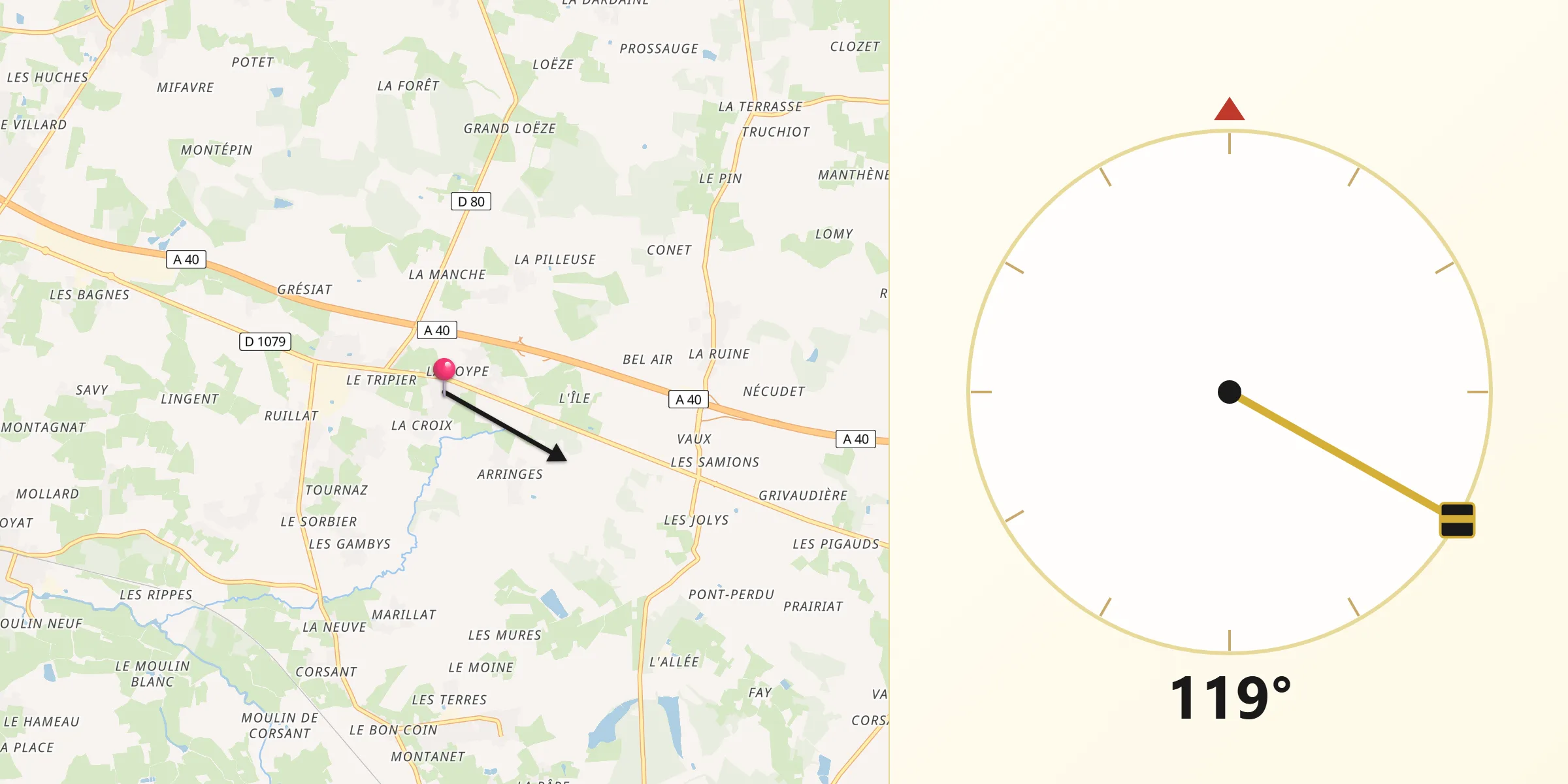 Direction vers la Qibla depuis Saint-Cyr-sur-Menthon