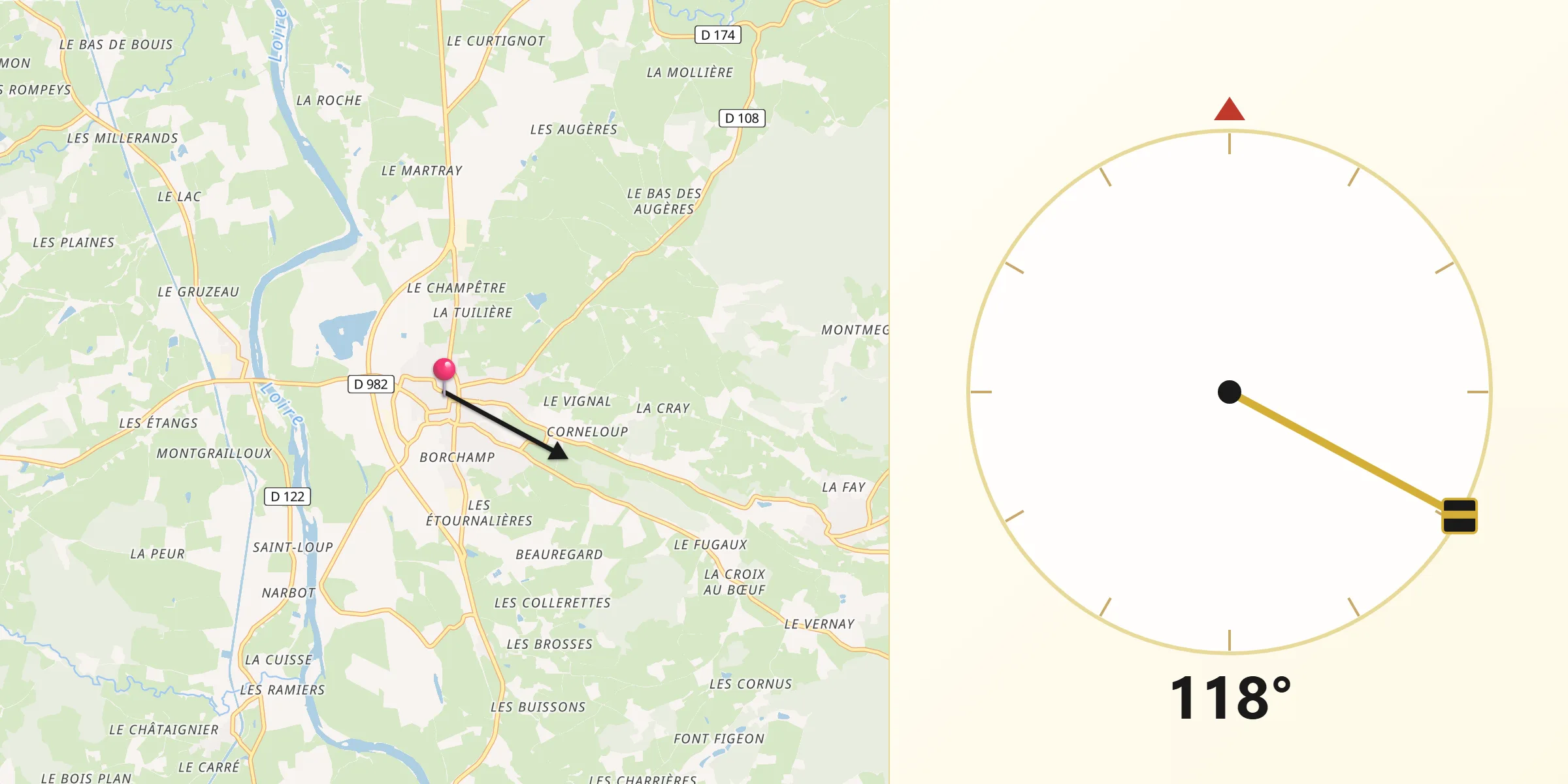 Direction vers la Qibla depuis Marcigny