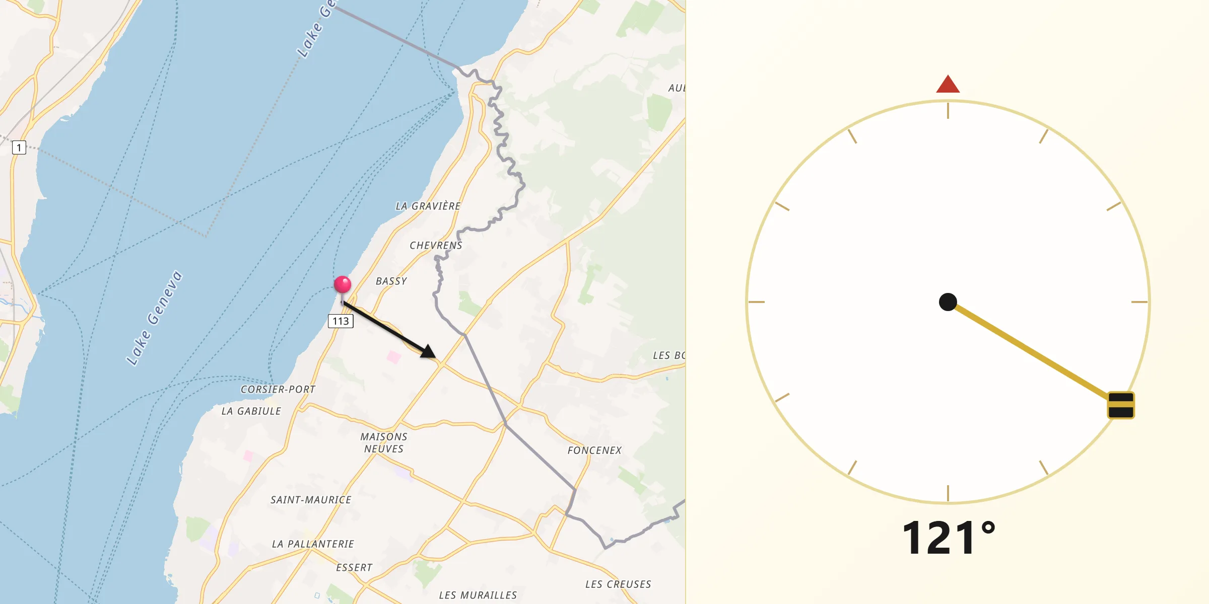 Direction vers la Qibla depuis Anières