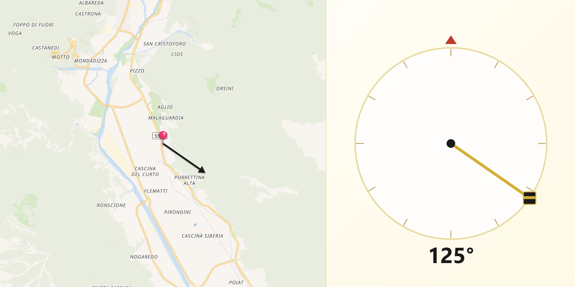 Direzione della Qibla da San Cassiano