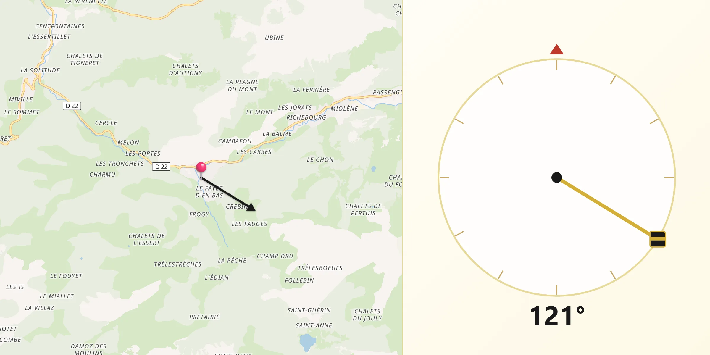 Direction vers la Qibla depuis Abondance